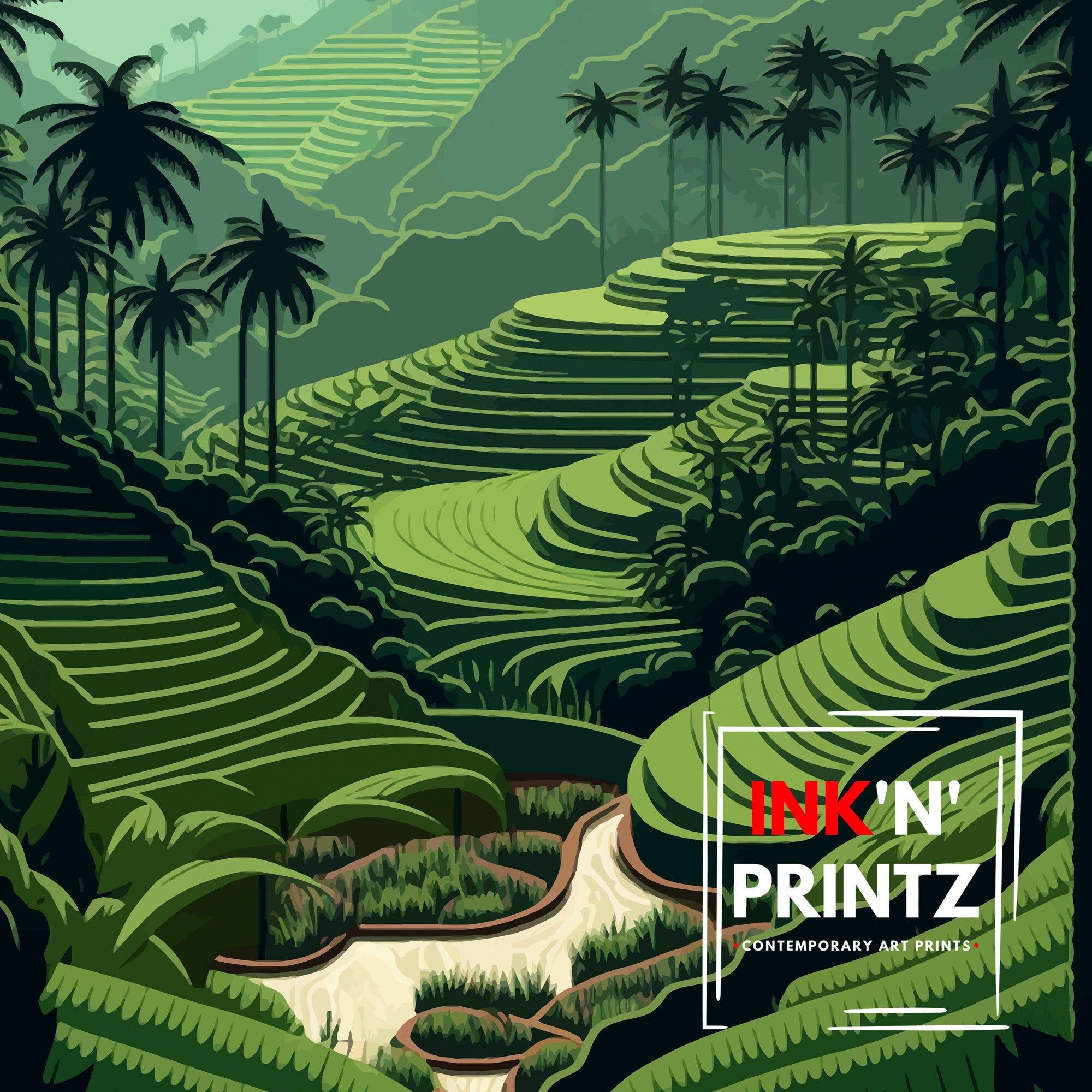 Bali Rice Terrace Print, Tegallalang Landscape Art