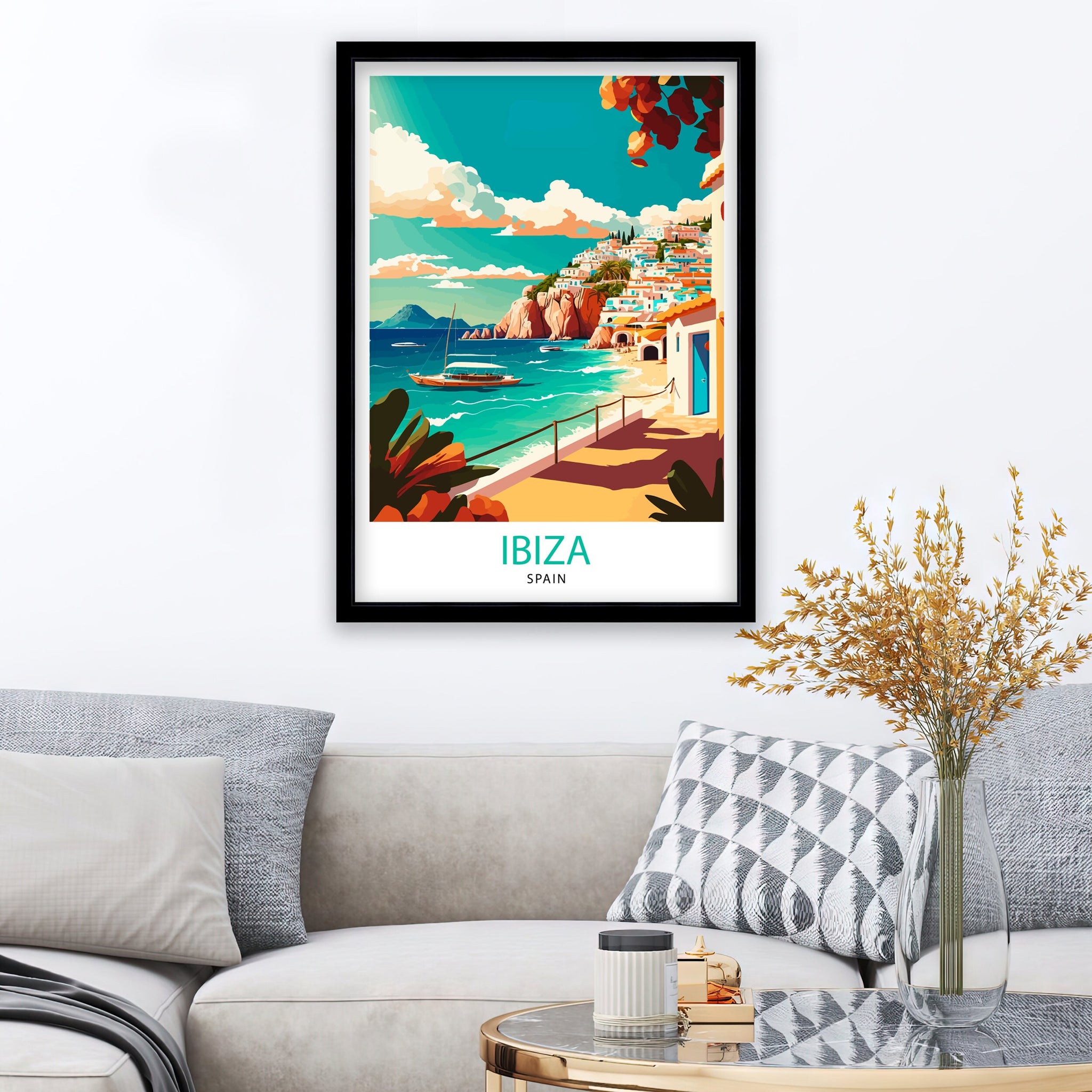 Ibiza Travel Poster: Coastal Spain Illustration Art Print
