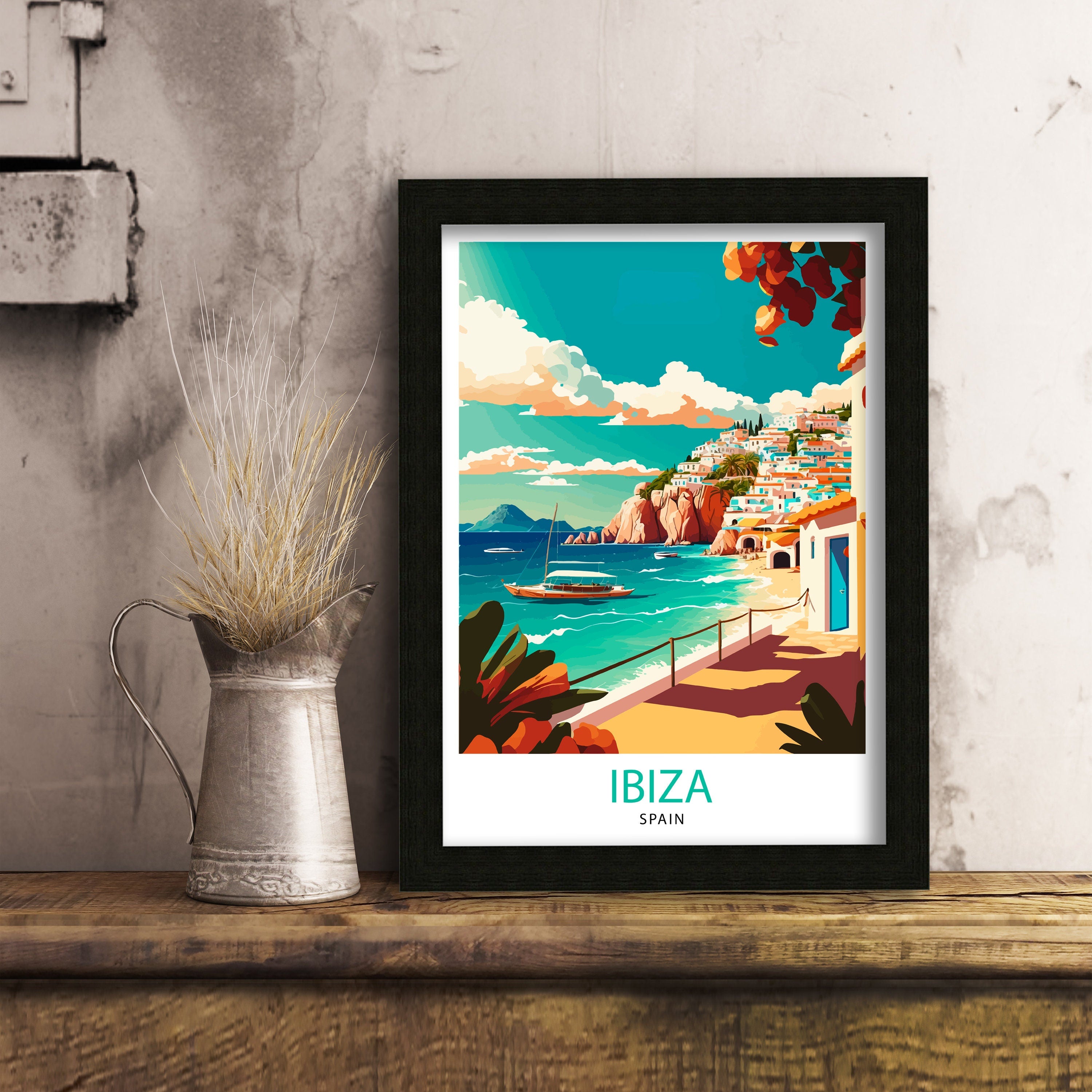 Ibiza Travel Poster: Coastal Spain Illustration Art Print