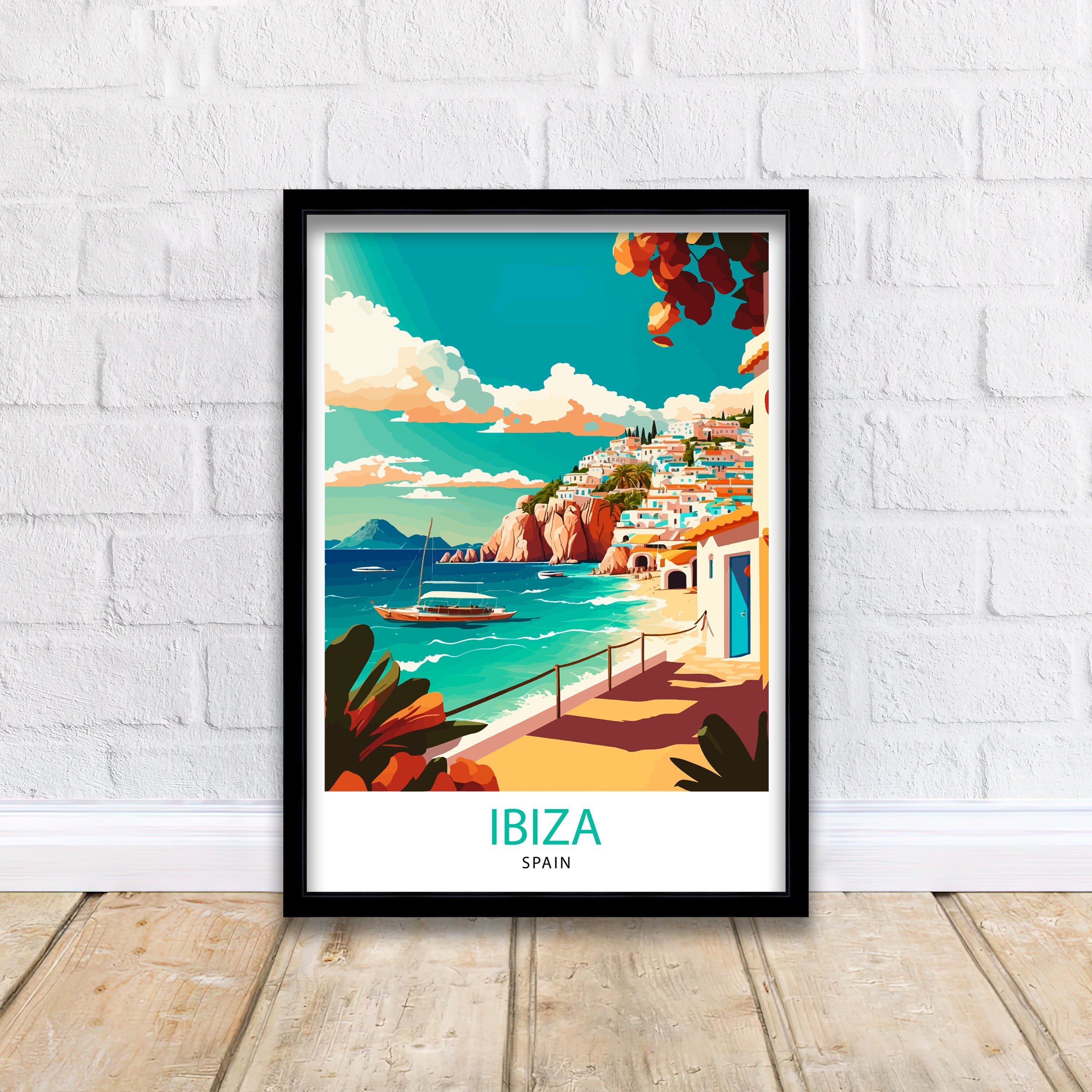 Ibiza Travel Poster: Coastal Spain Illustration Art Print