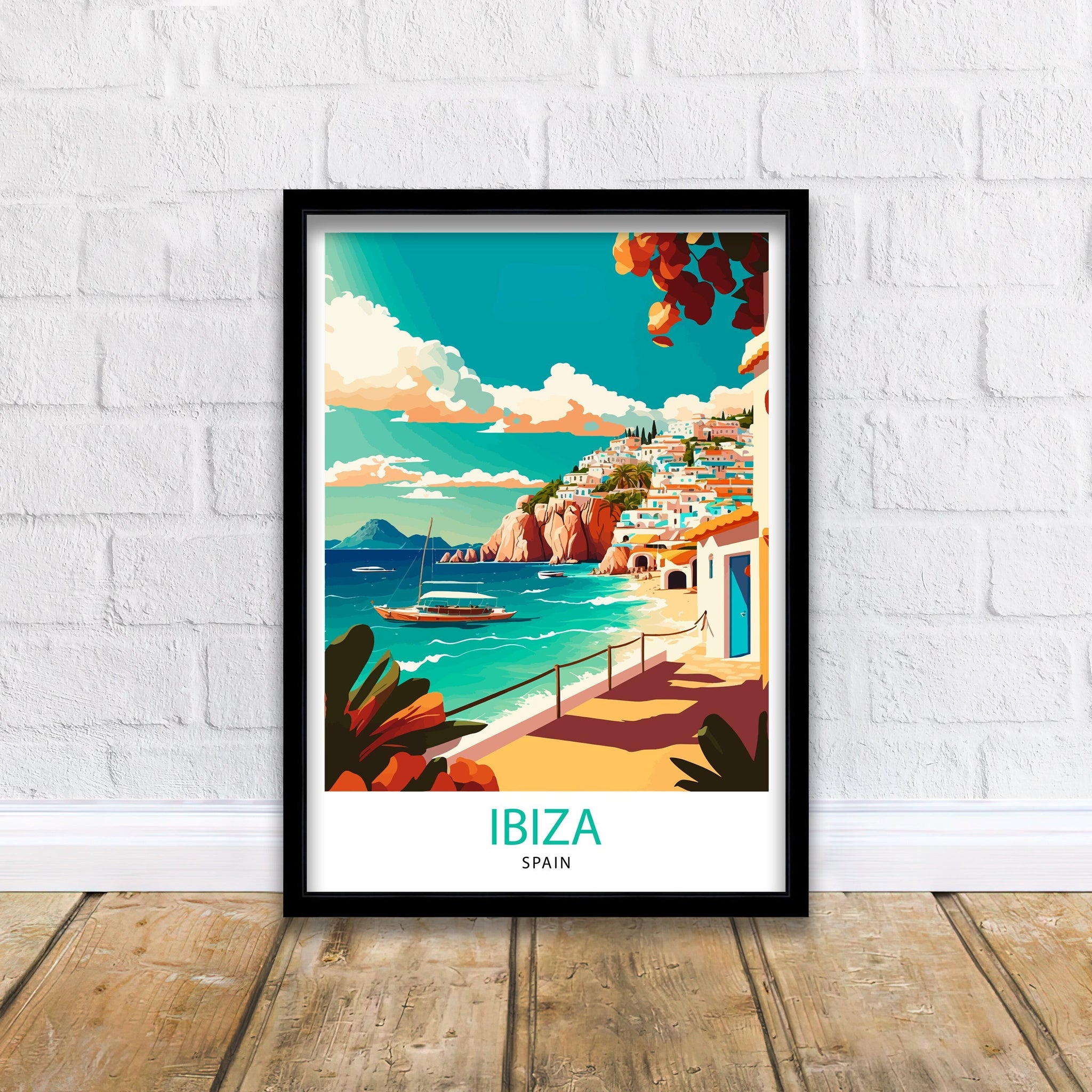 Ibiza Travel Poster: Coastal Spain Illustration Art Print