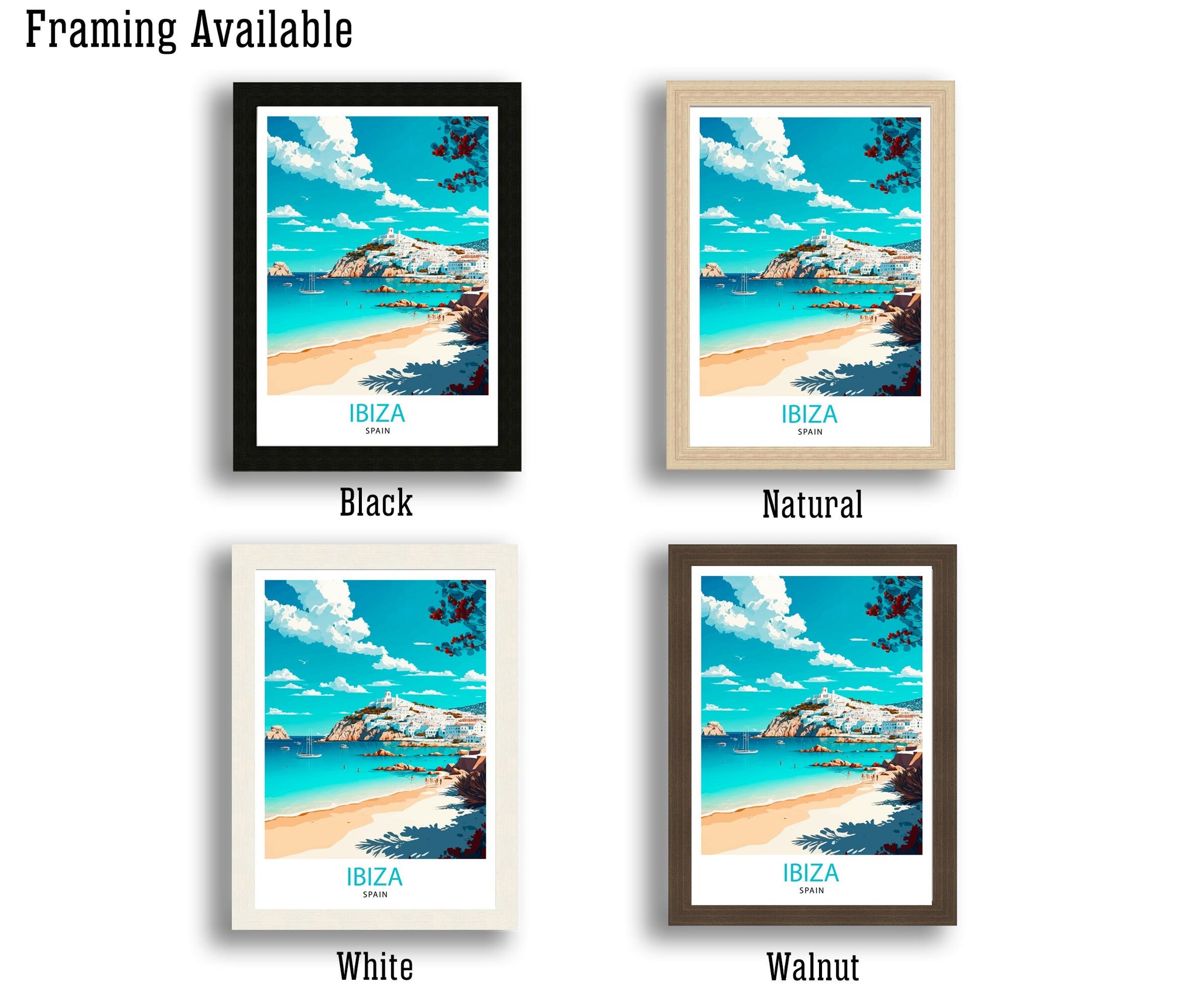 Ibiza Coastline Travel Poster, Spanish Island Wall Art