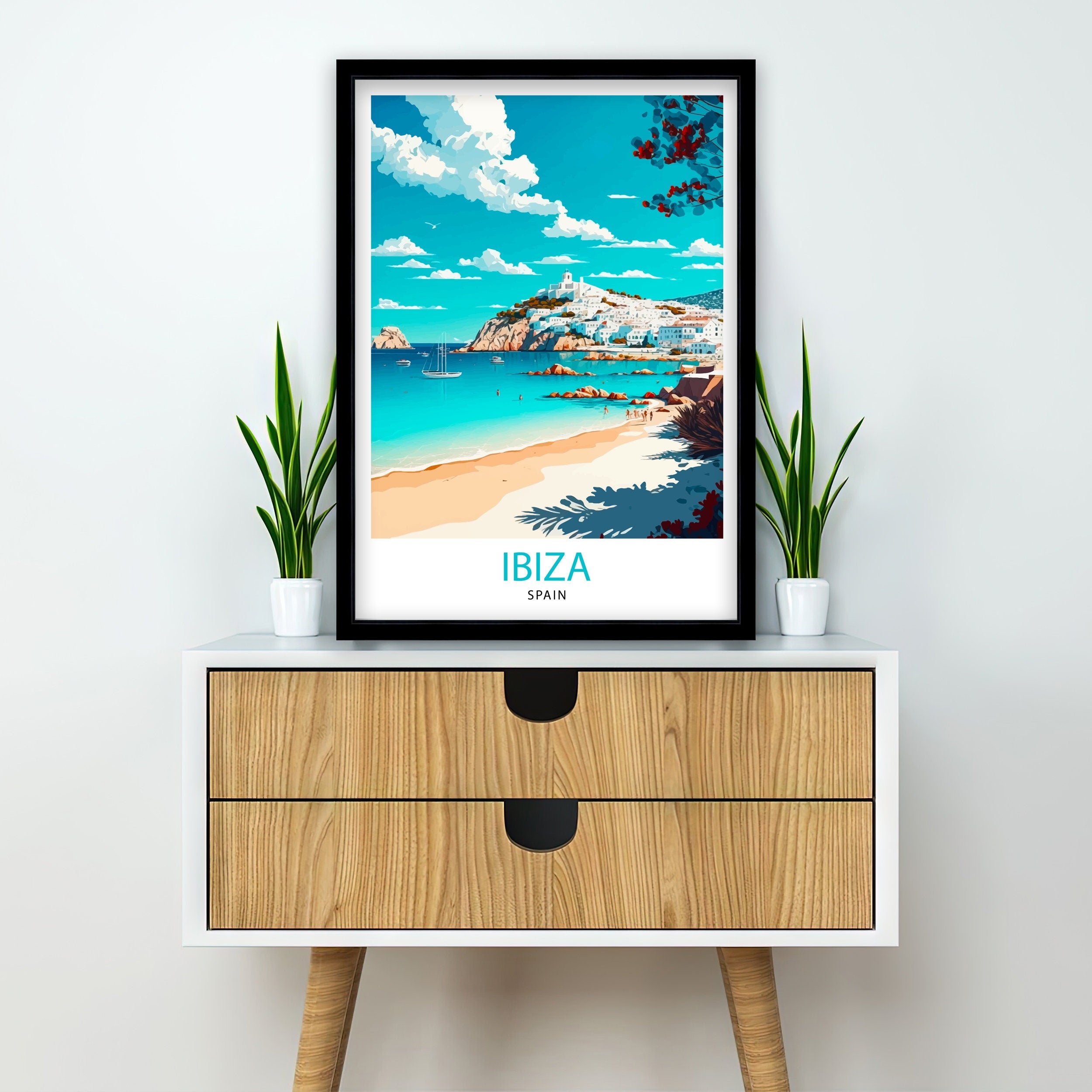 Ibiza Coastline Travel Poster, Spanish Island Wall Art