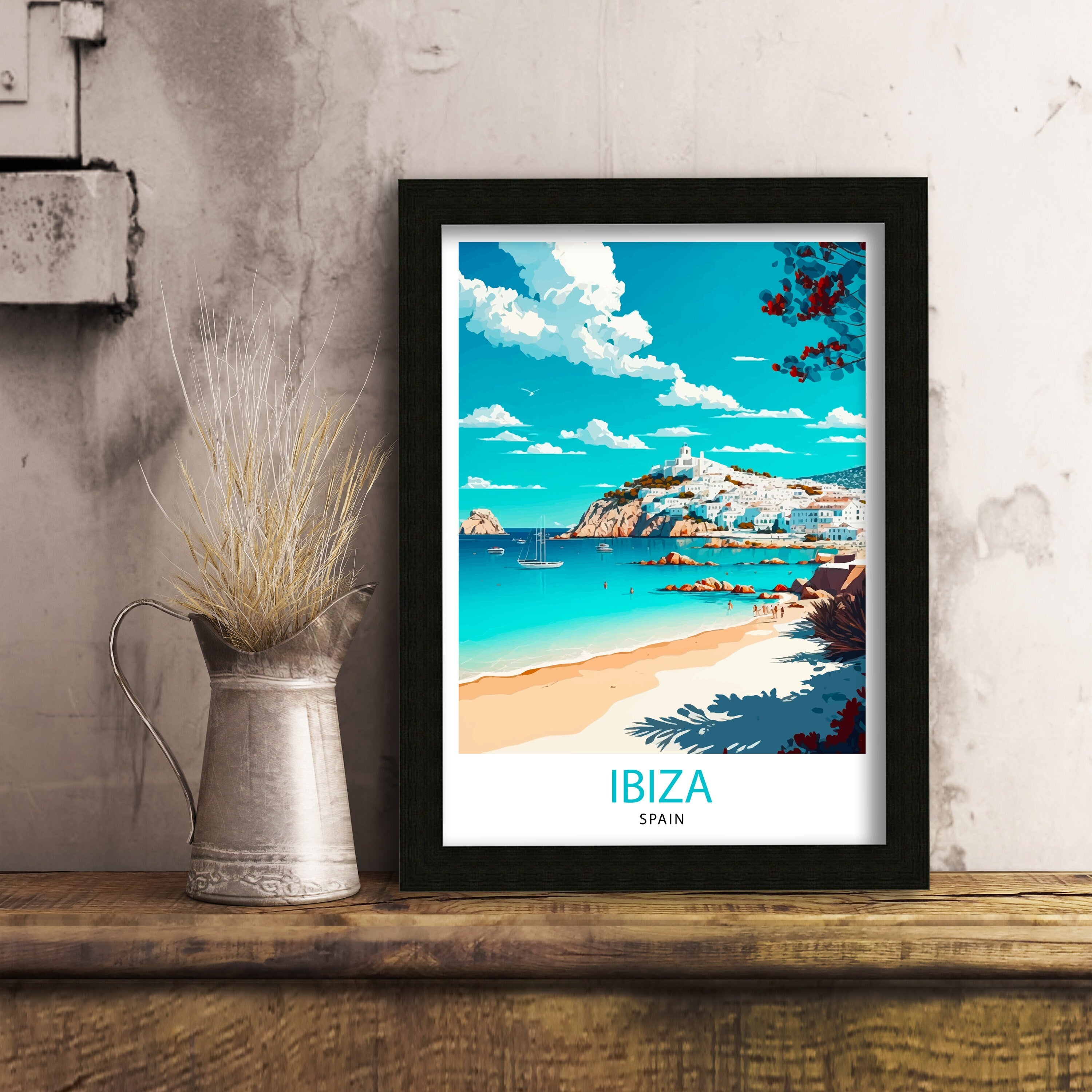 Ibiza Coastline Travel Poster, Spanish Island Wall Art