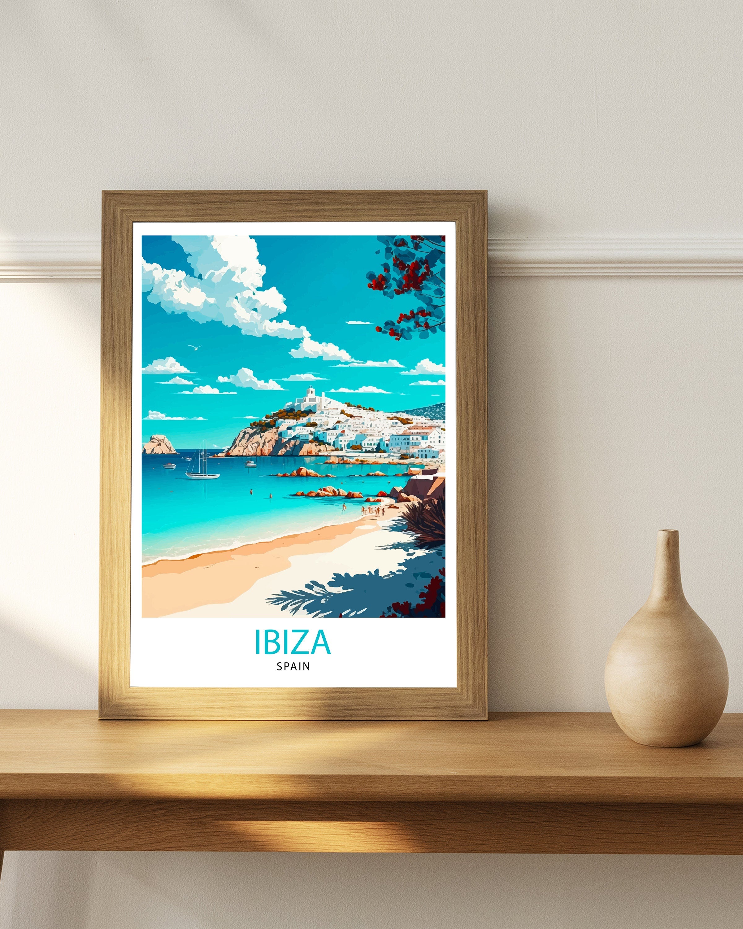 Ibiza Coastline Travel Poster, Spanish Island Wall Art