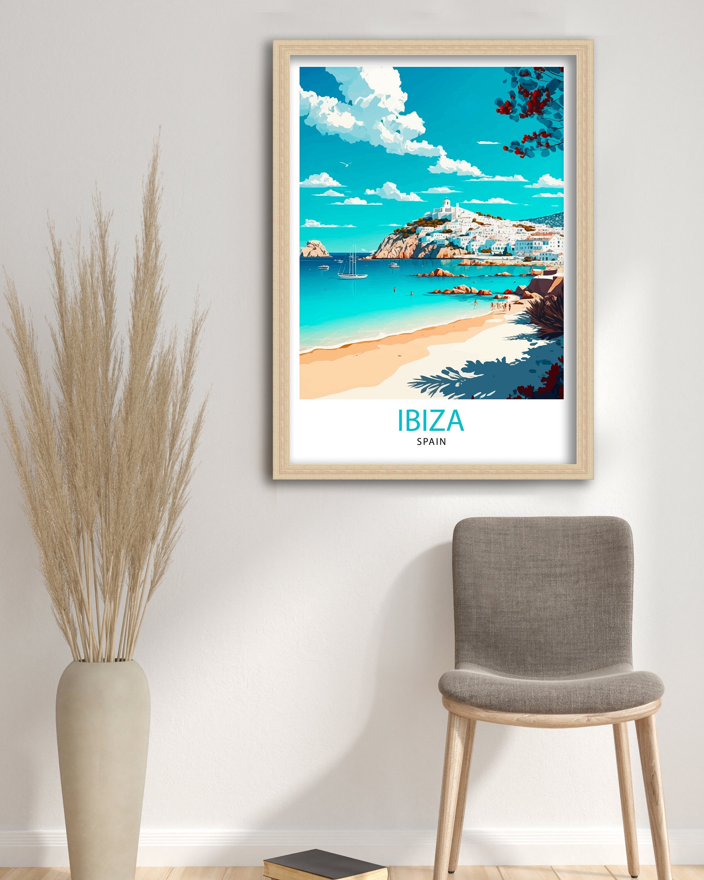 Ibiza Coastline Travel Poster, Spanish Island Wall Art