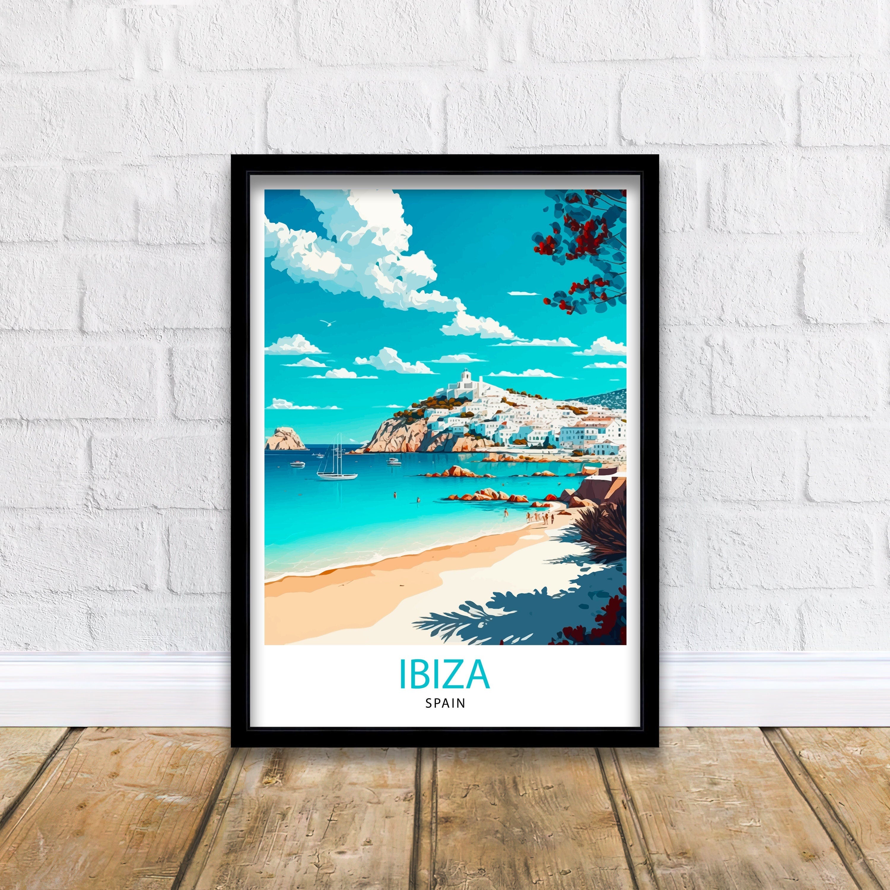 Ibiza Coastline Travel Poster, Spanish Island Wall Art