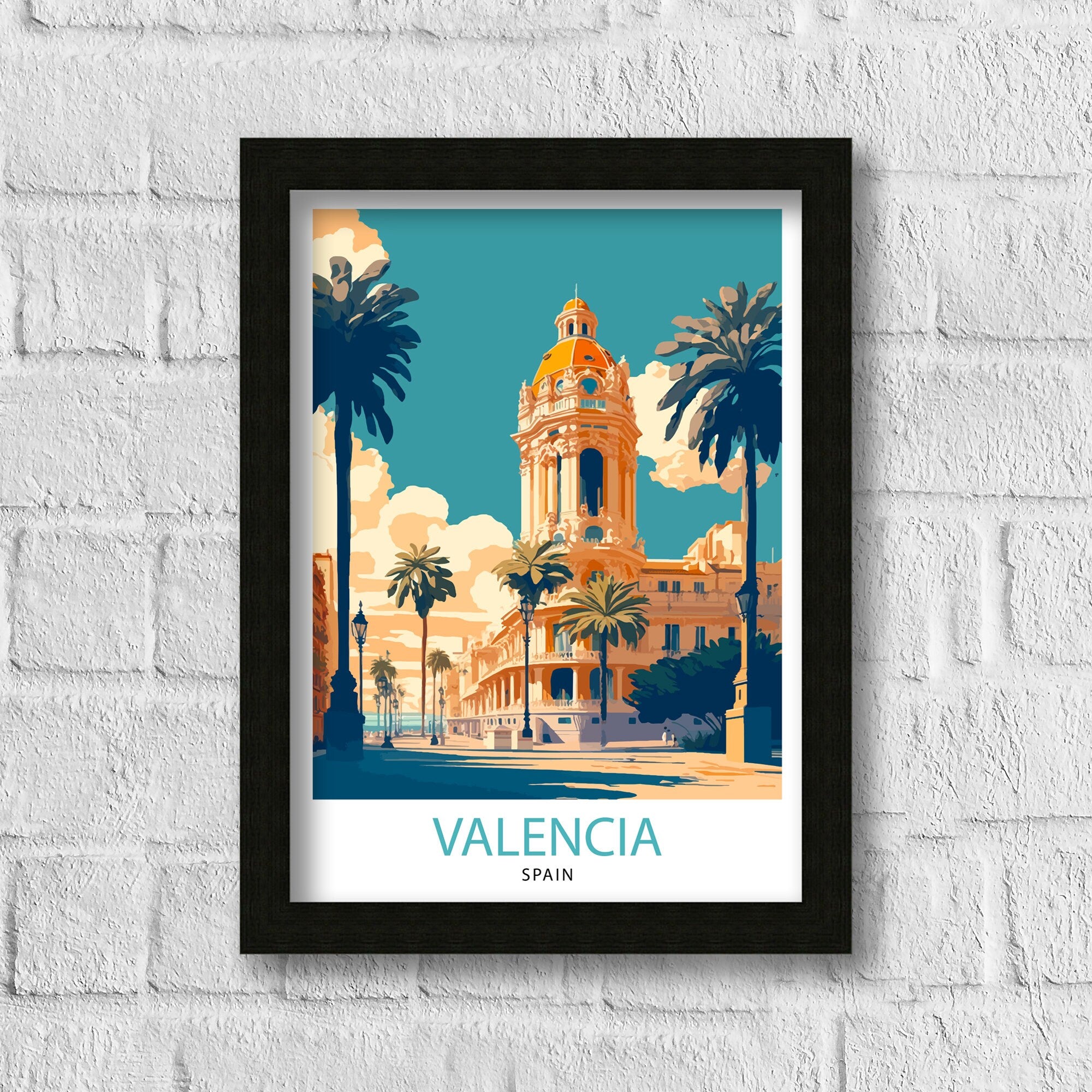 Valencia Spain Travel Poster, Vibrant City Illustration