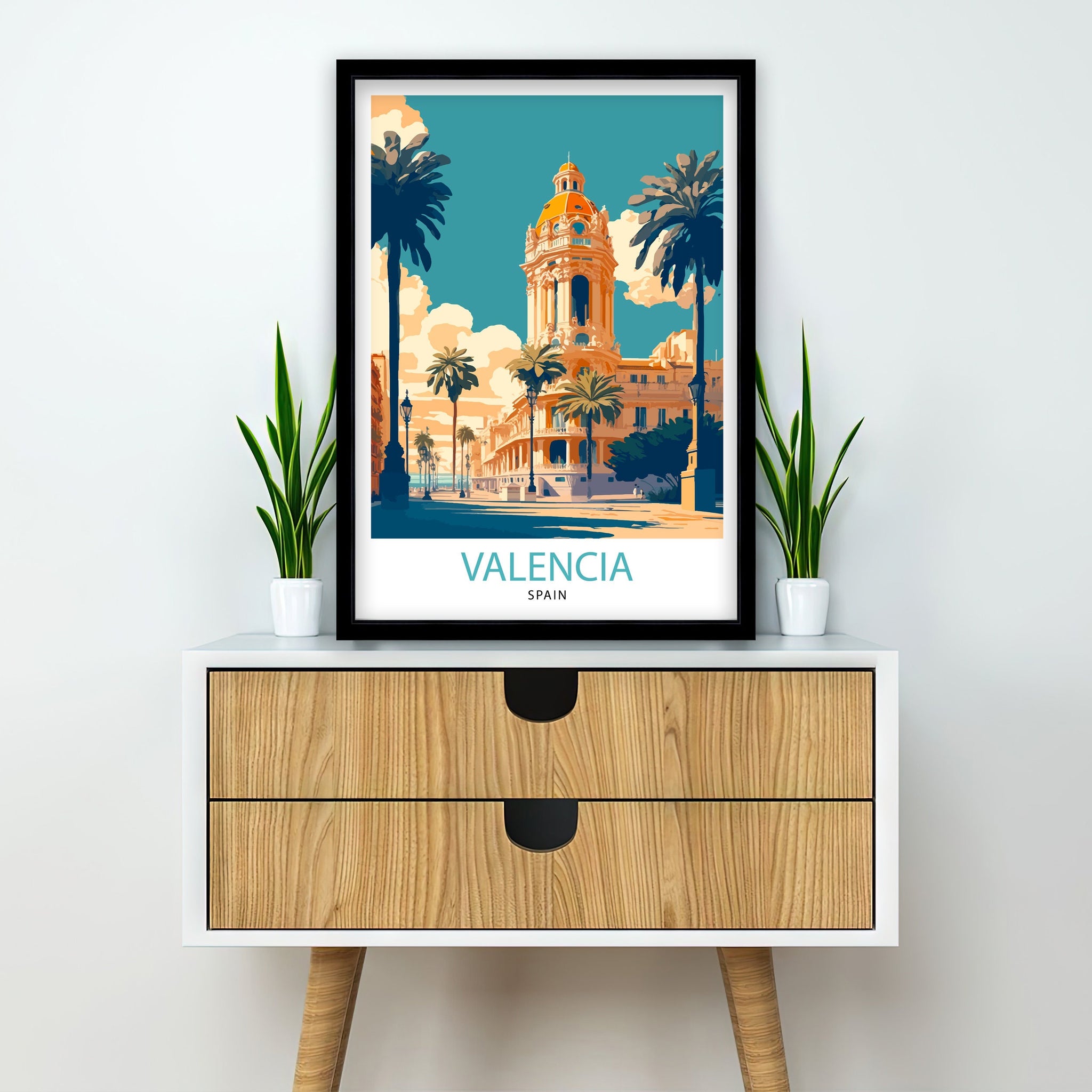 Valencia Spain Travel Poster, Vibrant City Illustration