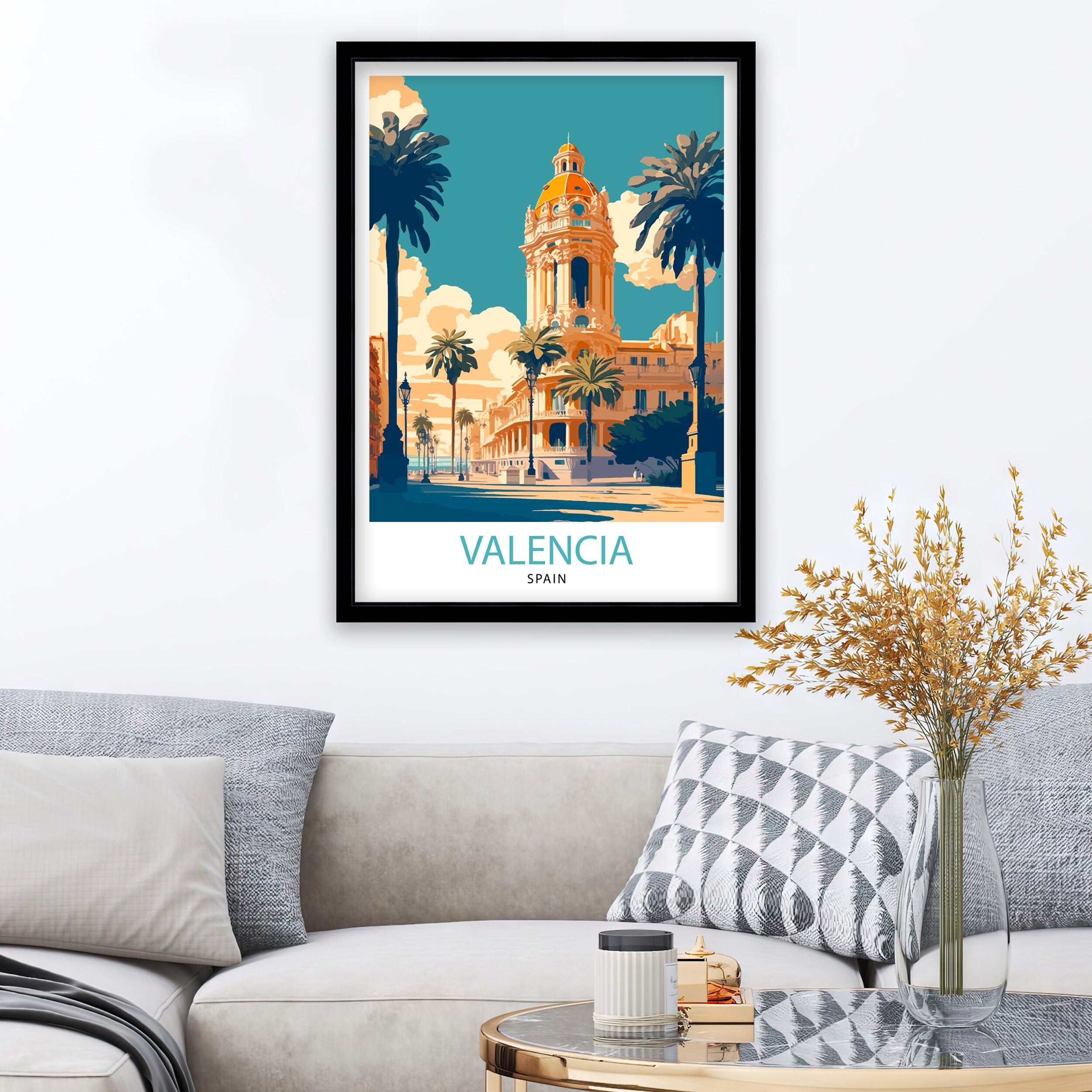 Valencia Spain Travel Poster, Vibrant City Illustration