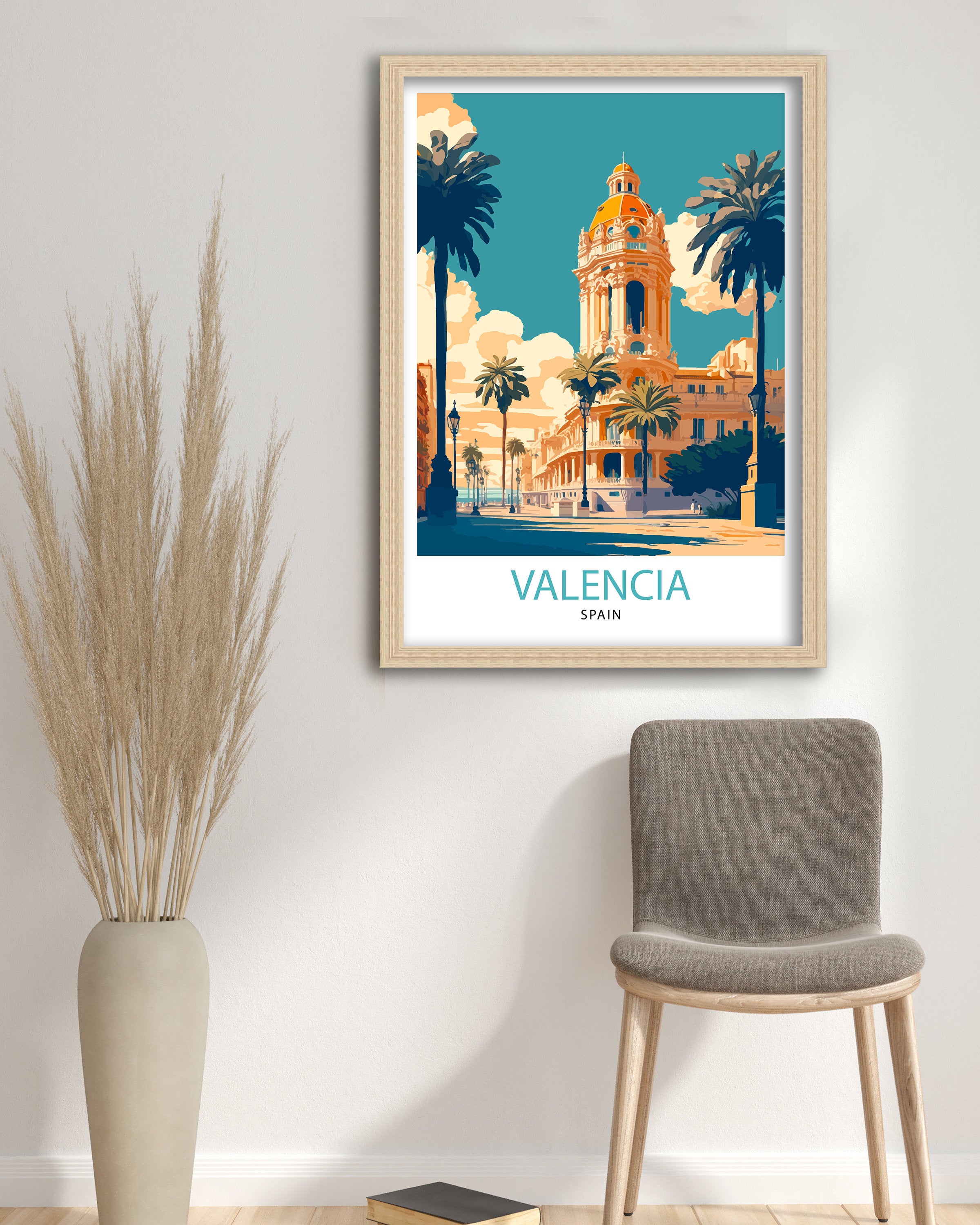Valencia Spain Travel Poster, Vibrant City Illustration
