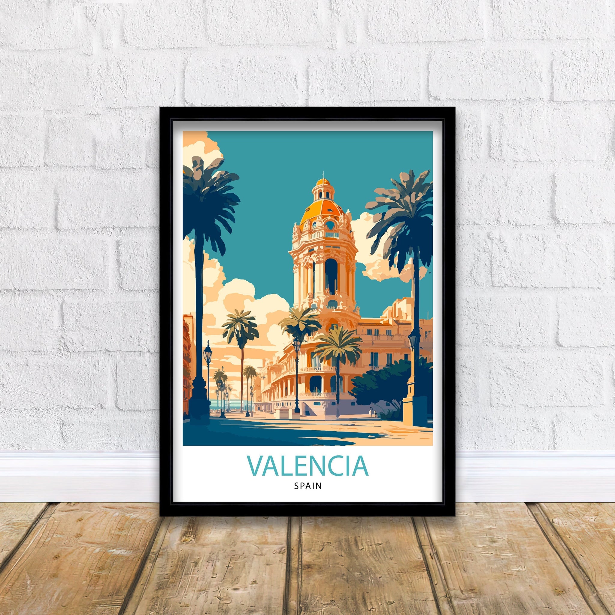 Valencia Spain Travel Poster, Vibrant City Illustration