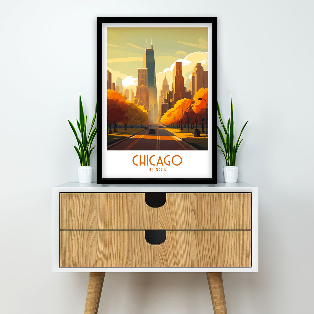 Chicago Travel Poster Chicago Wall Art Chicago Poster Chicago Illinois Poster Chicago Skyline Art Travel Decor Chicago Gift