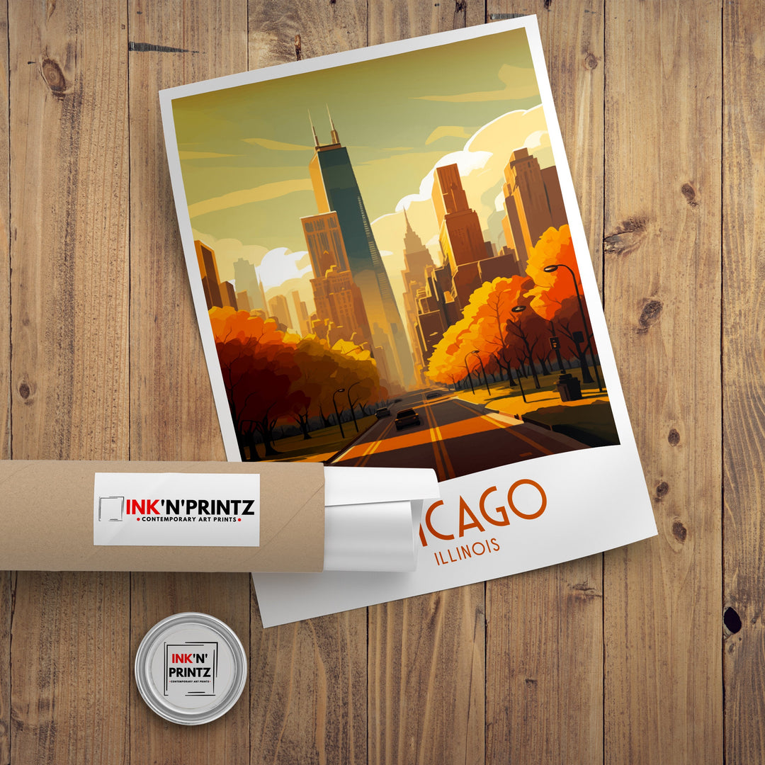 Chicago Travel Poster Chicago Wall Art Chicago Poster Chicago Illinois Poster Chicago Skyline Art Travel Decor Chicago Gift