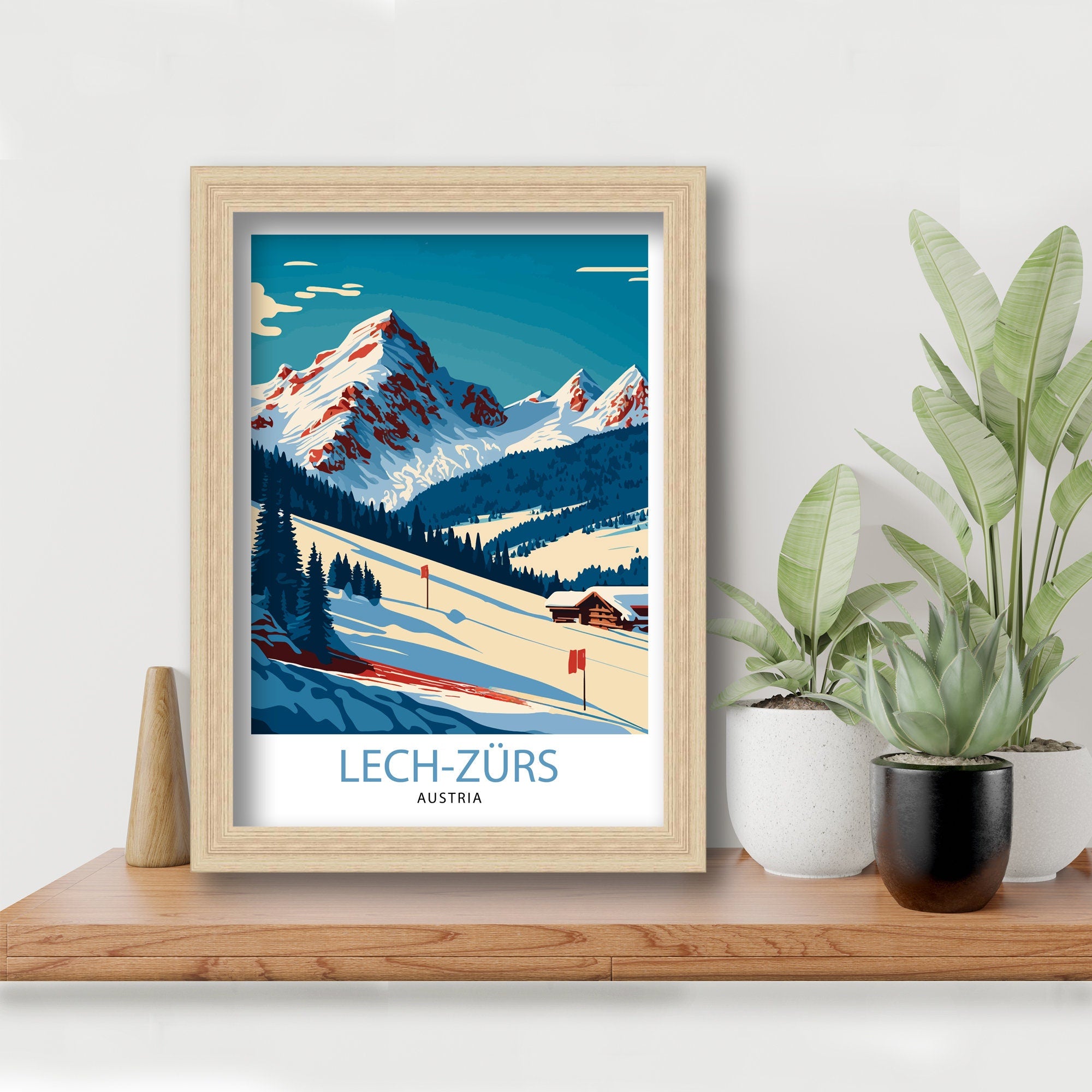 Lech Zurs Ski Resort Art Print, Austrian Alpine Chalet Decor