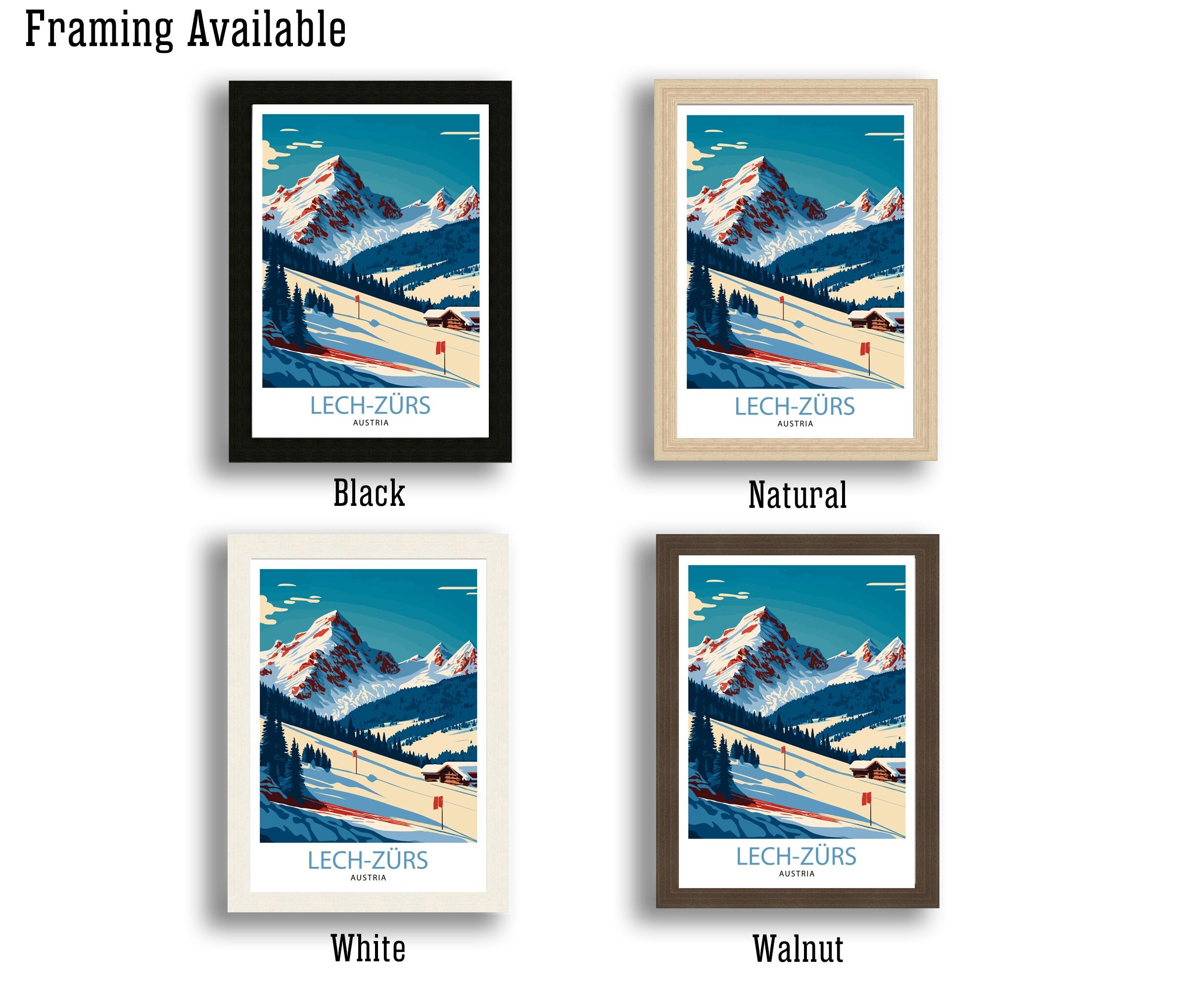 Lech Zurs Ski Resort Art Print, Austrian Alpine Chalet Decor