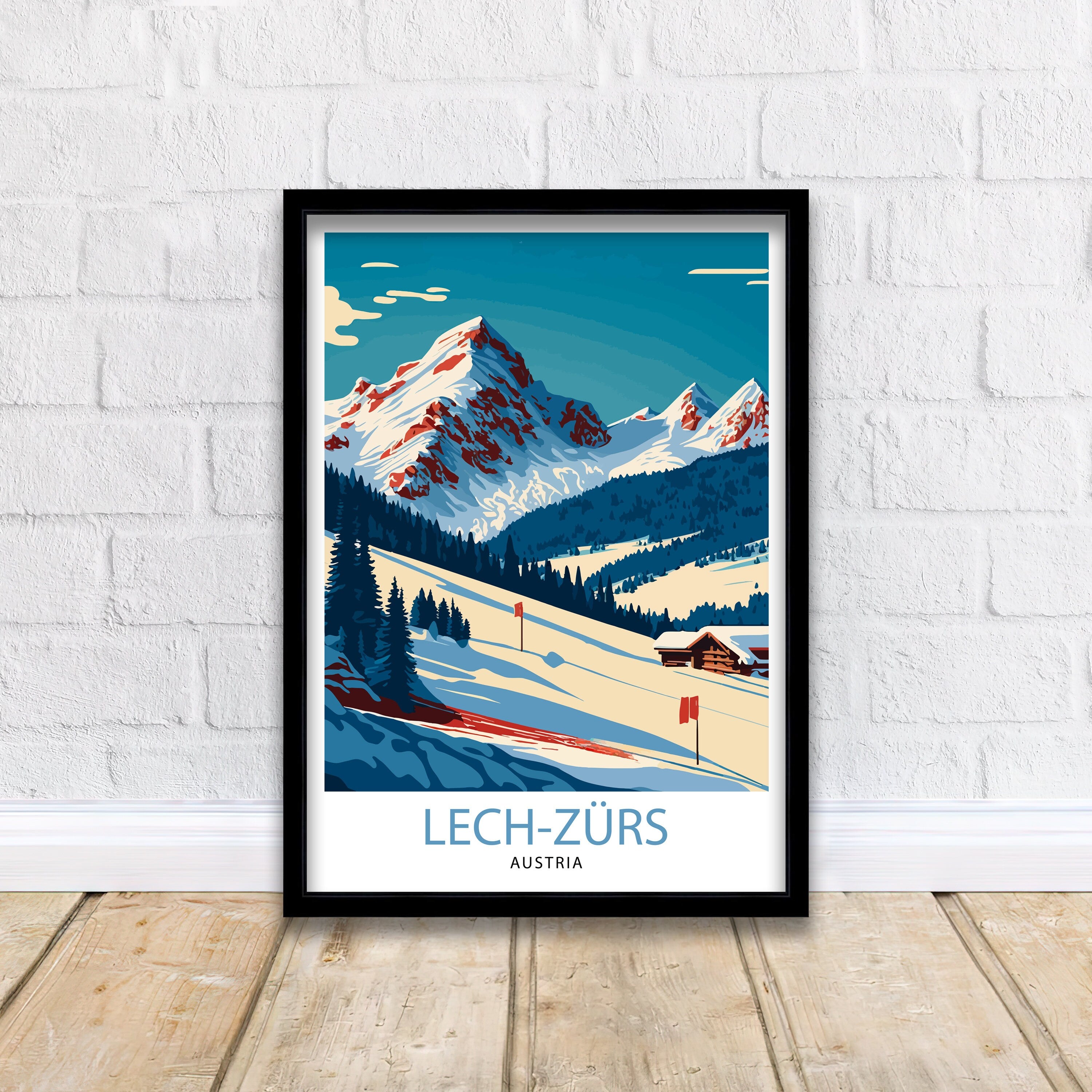 Lech Zurs Ski Resort Art Print, Austrian Alpine Chalet Decor