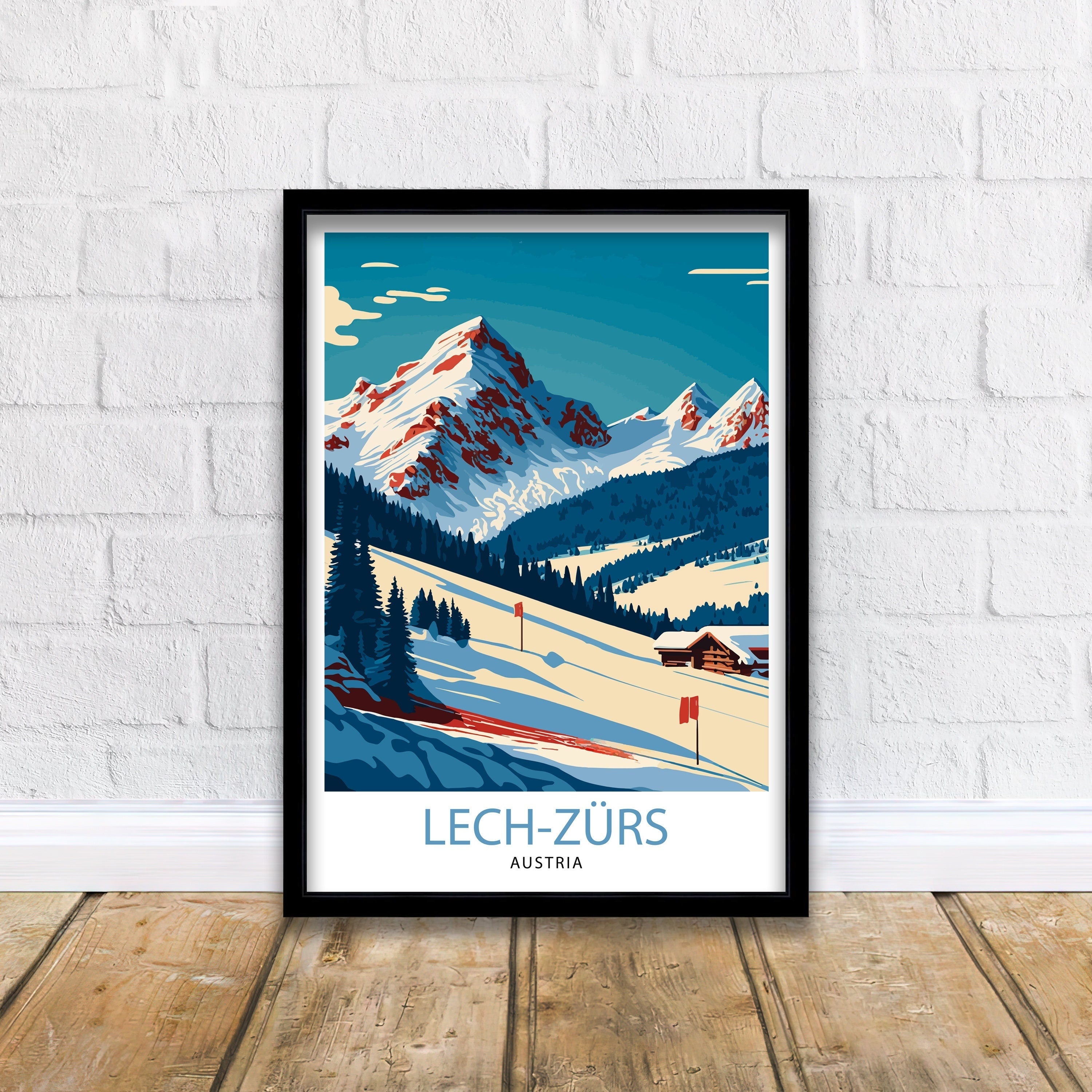 Lech Zurs Ski Resort Art Print, Austrian Alpine Chalet Decor