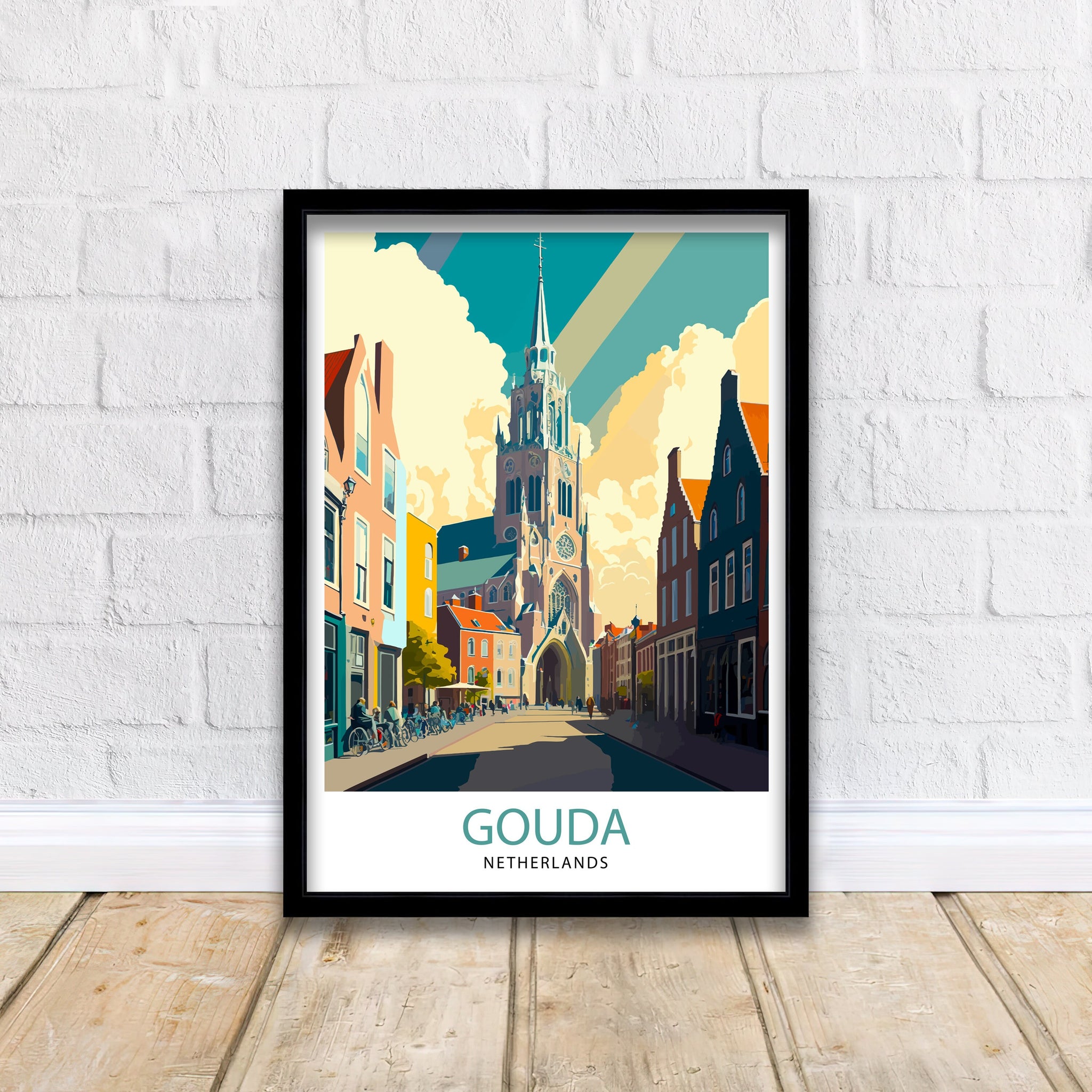 Gouda Netherlands Travel Poster, Dutch Architecture Print