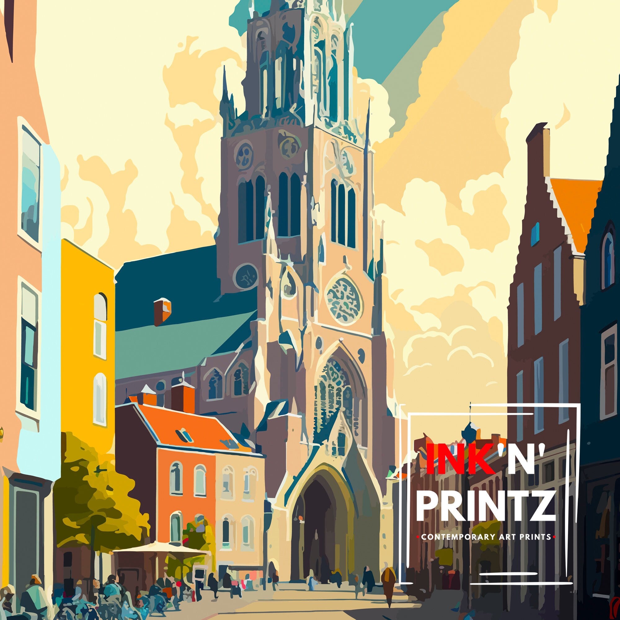 Gouda Netherlands Travel Poster, Dutch Architecture Print