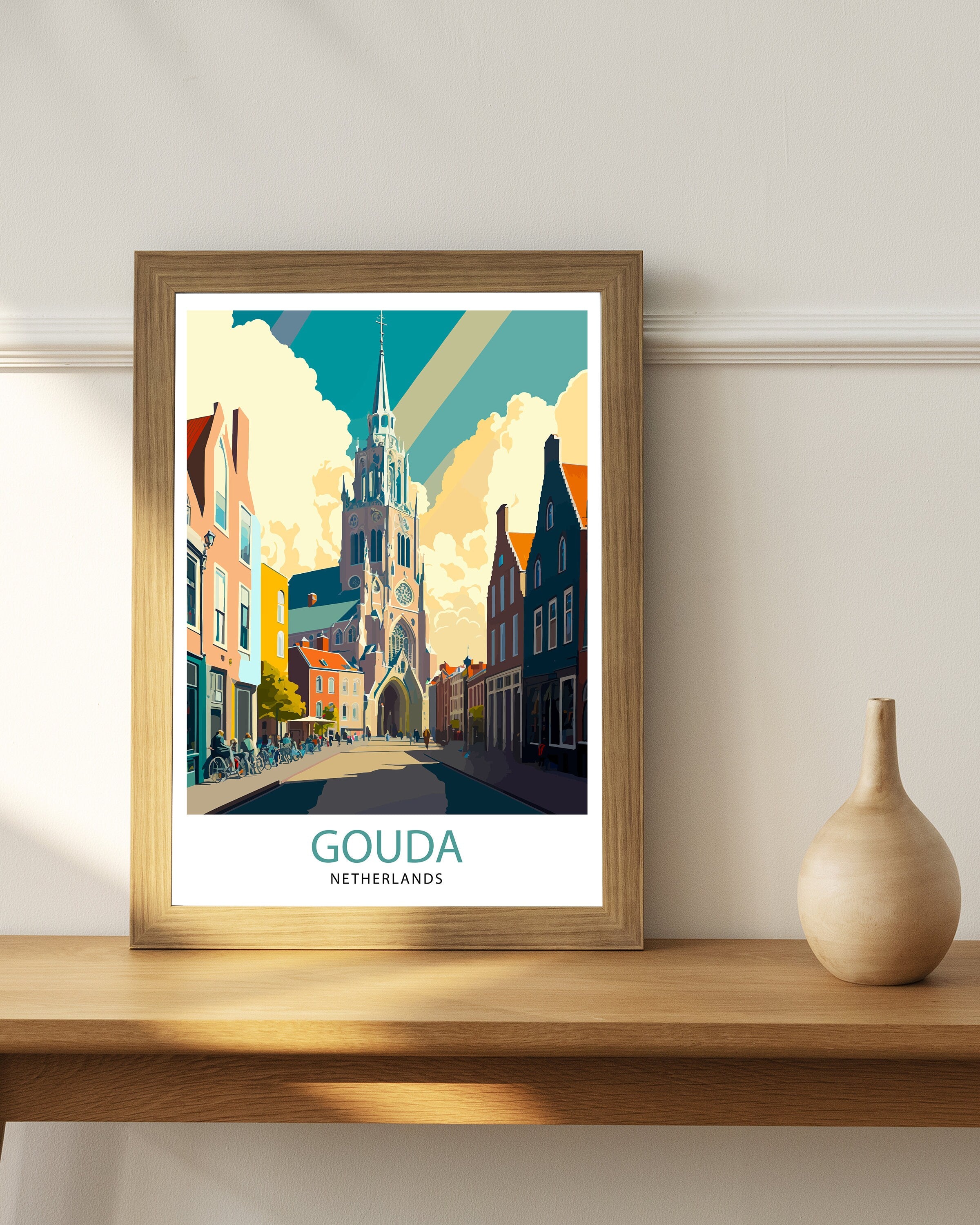 Gouda Netherlands Travel Poster, Dutch Architecture Print