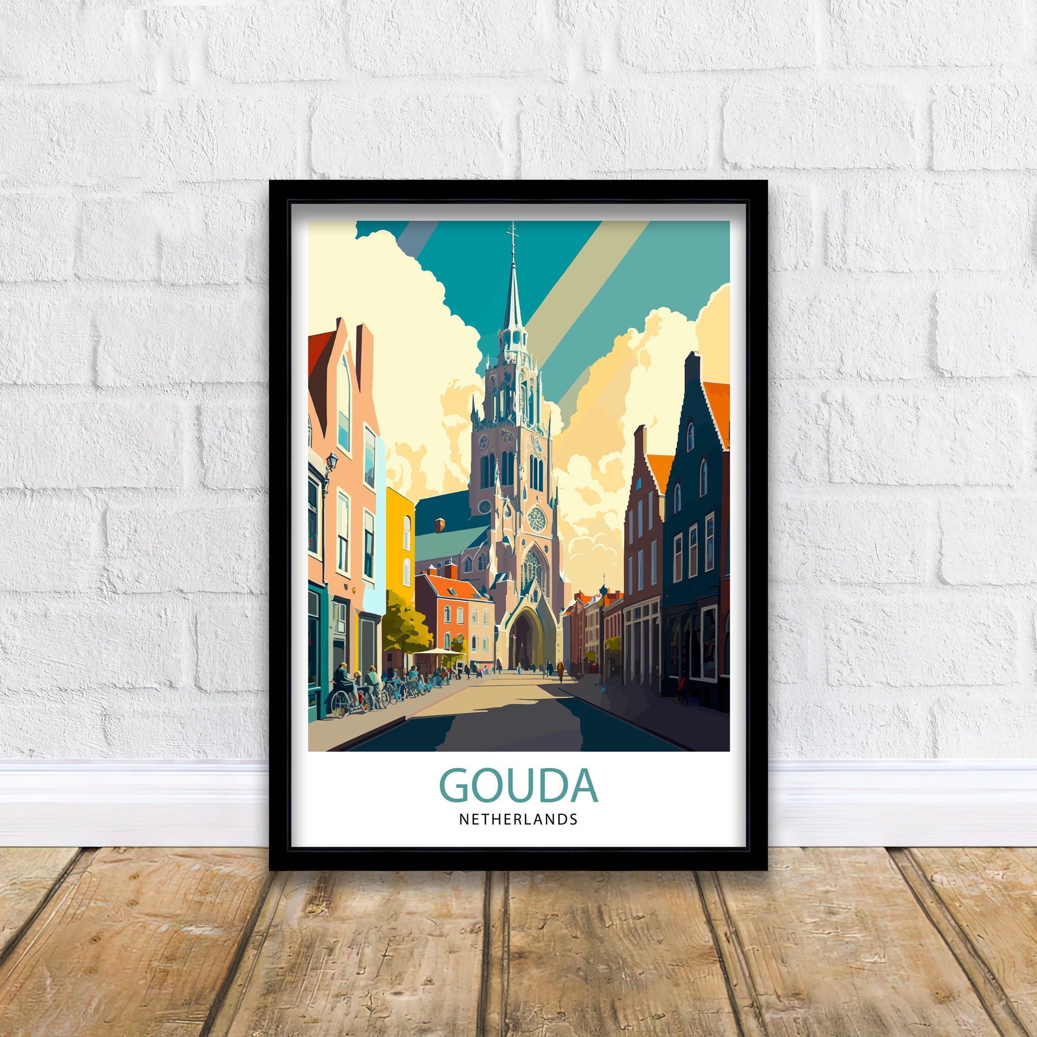 Gouda Netherlands Travel Poster, Dutch Architecture Print