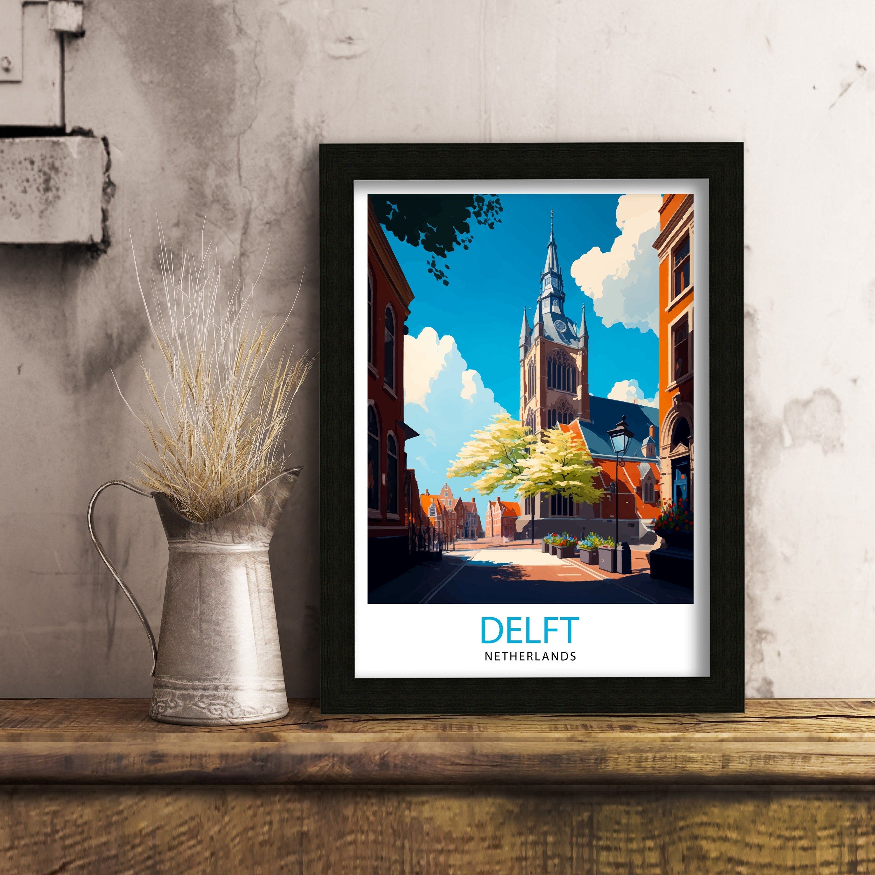 Delft Netherlands Travel Poster, Dutch City Art Print