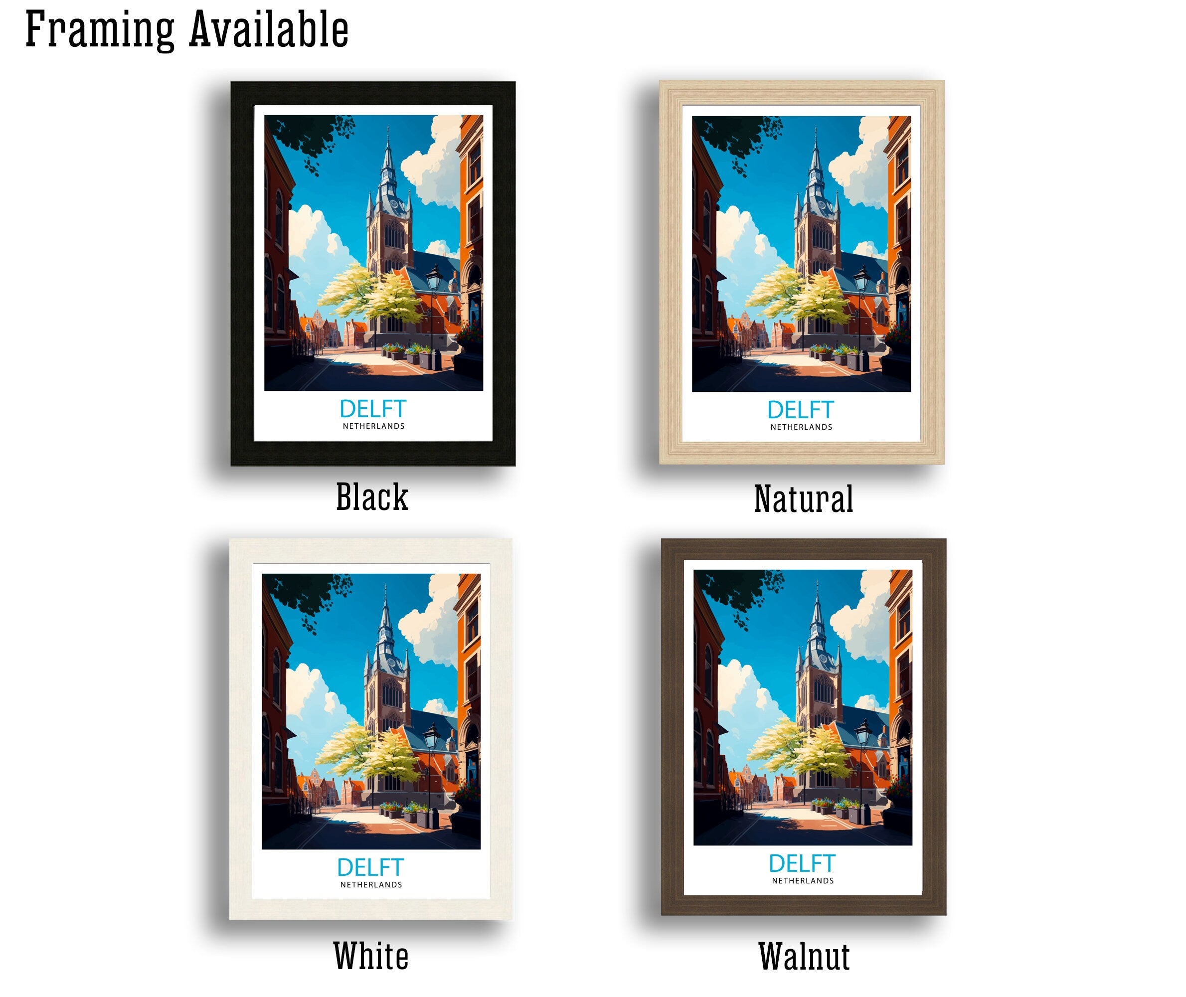Delft Netherlands Travel Poster, Dutch City Art Print
