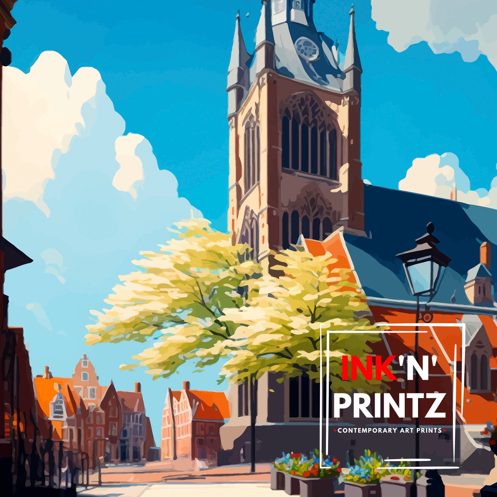 Delft Netherlands Travel Poster, Dutch City Art Print