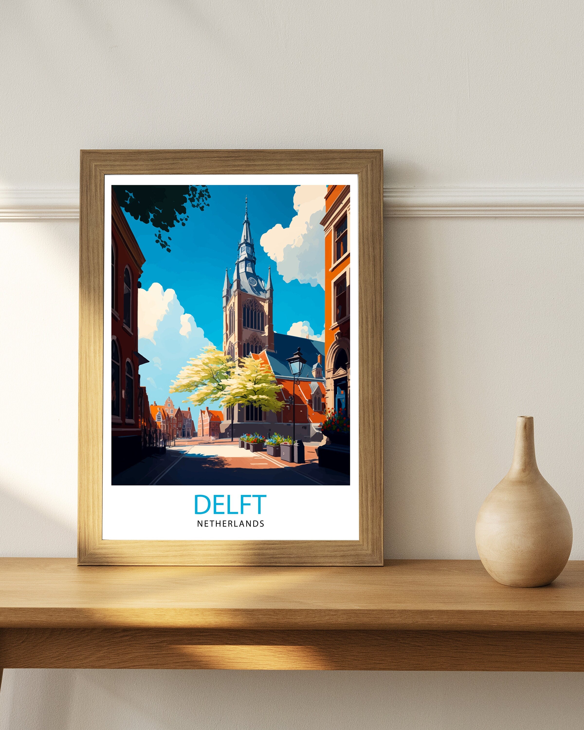 Delft Netherlands Travel Poster, Dutch City Art Print