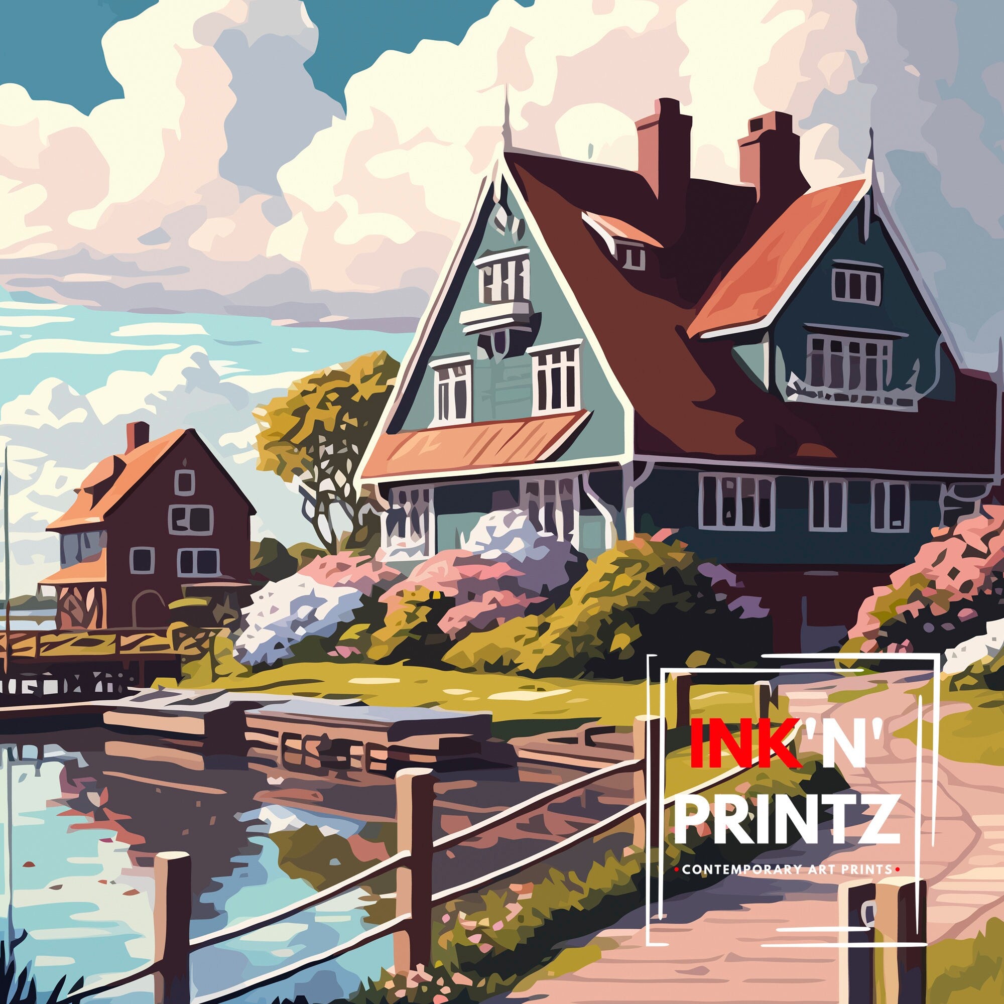 Marken Netherlands Travel Poster: Village Art Print