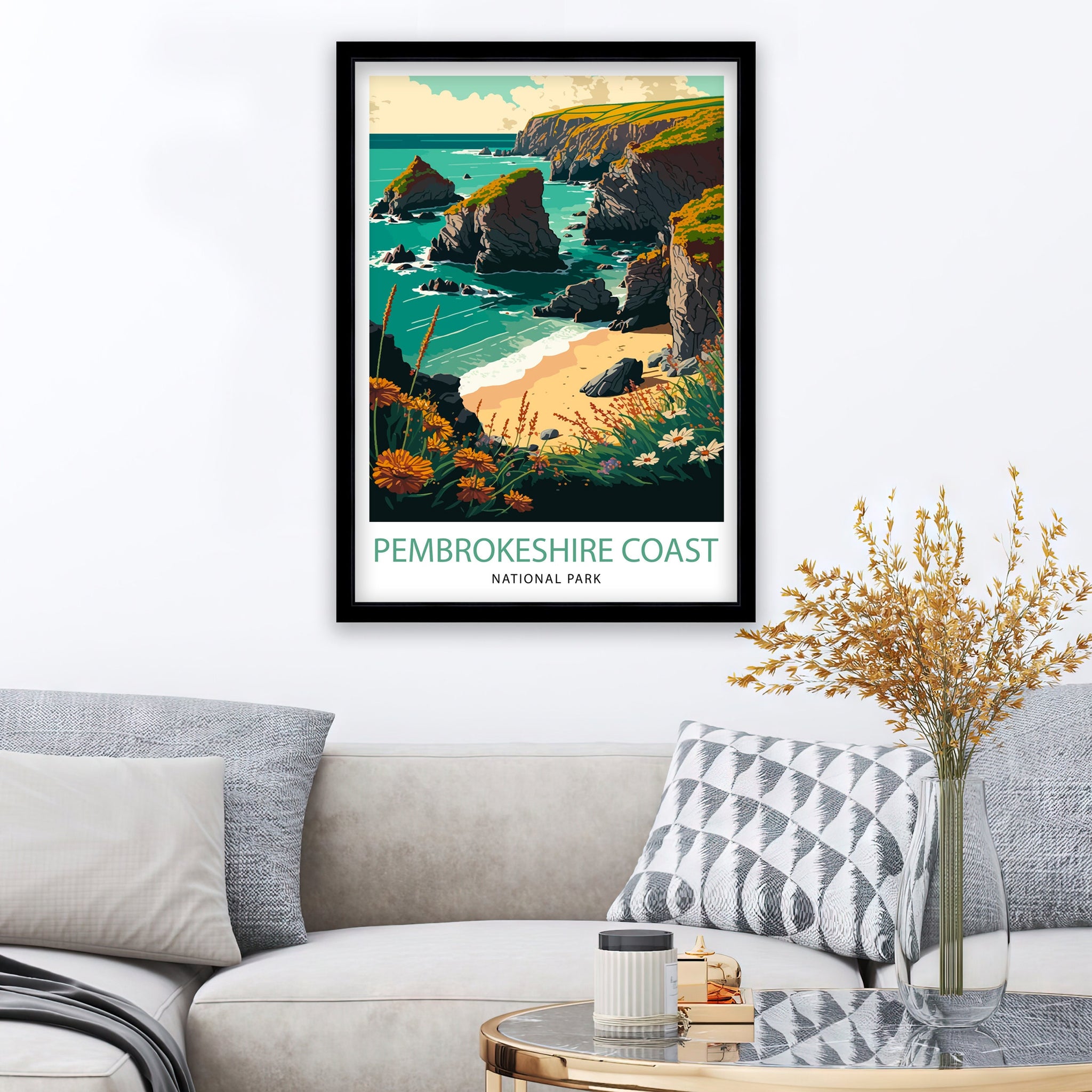 Pembrokeshire Coast Travel Print, Wales Landscape Art