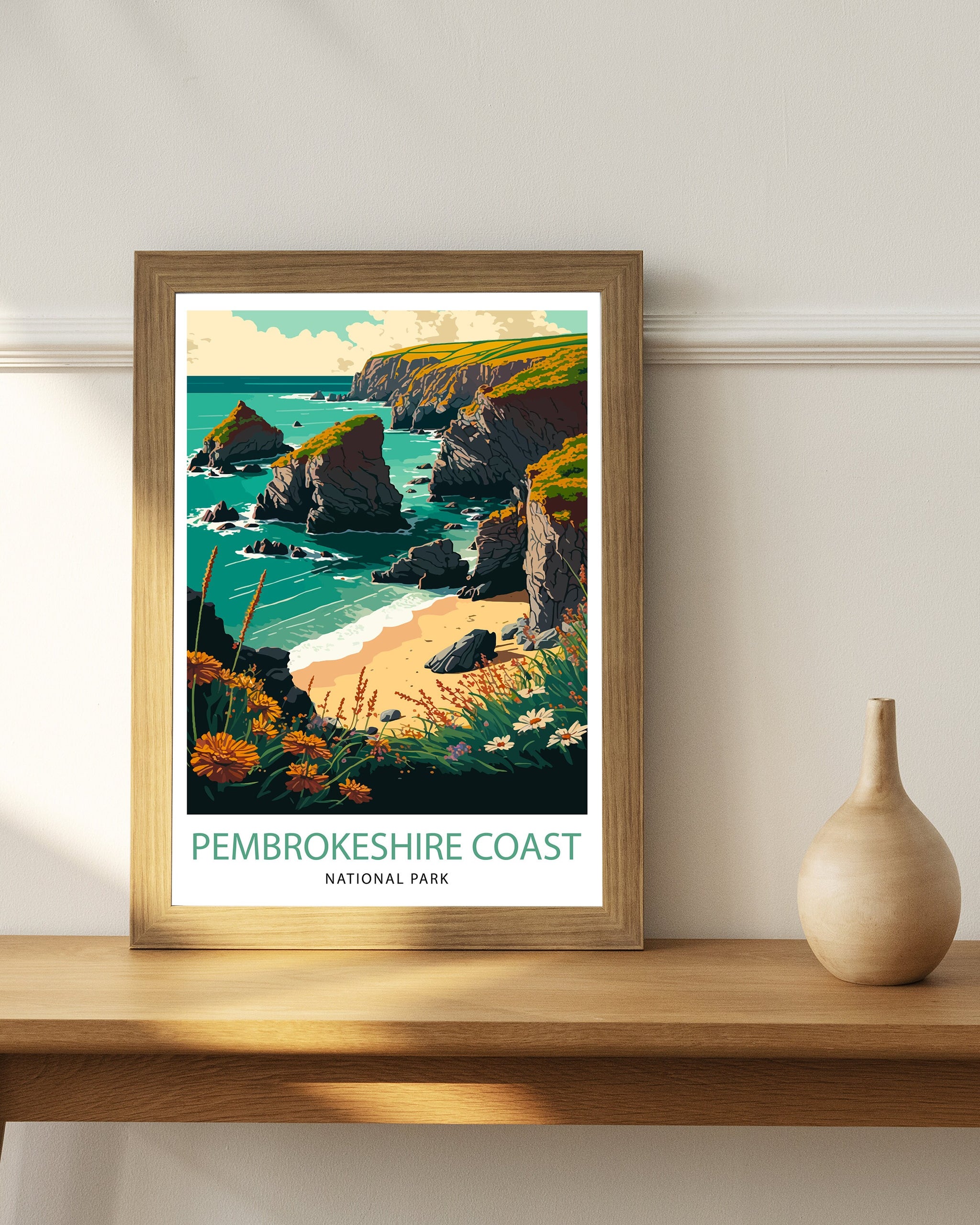Pembrokeshire Coast Travel Print, Wales Landscape Art