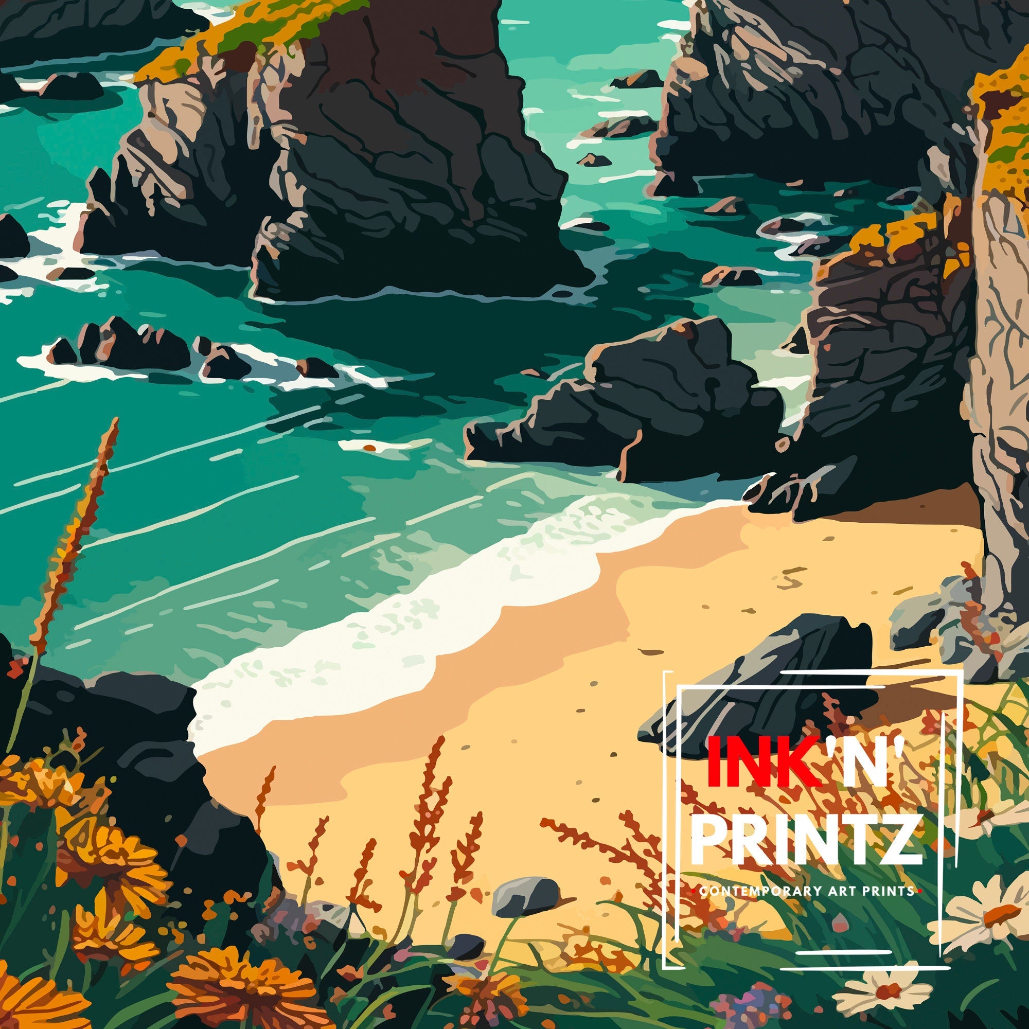 Pembrokeshire Coast Travel Print, Wales Landscape Art