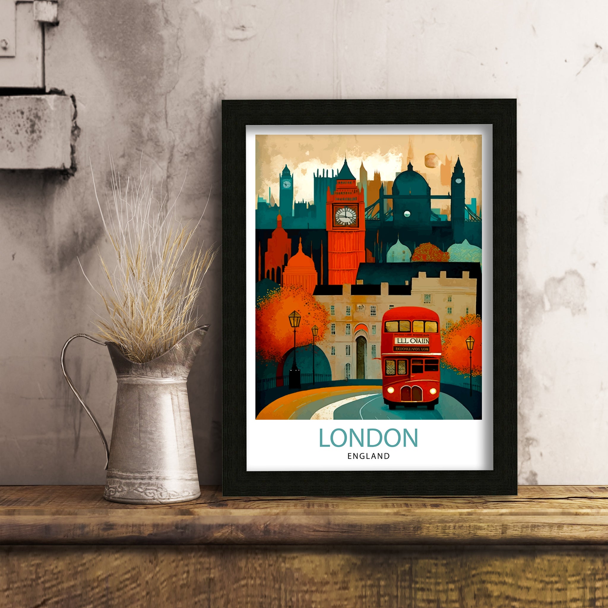 London Travel Poster | England Illustration, Big Ben & Red Bus
