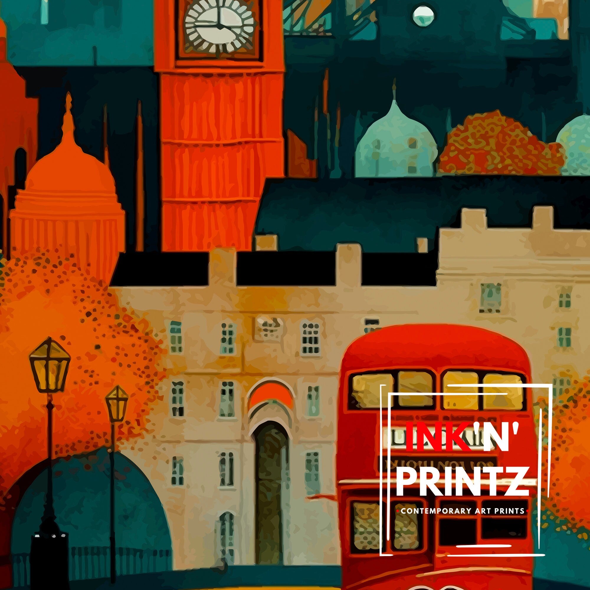 London Travel Poster | England Illustration, Big Ben & Red Bus