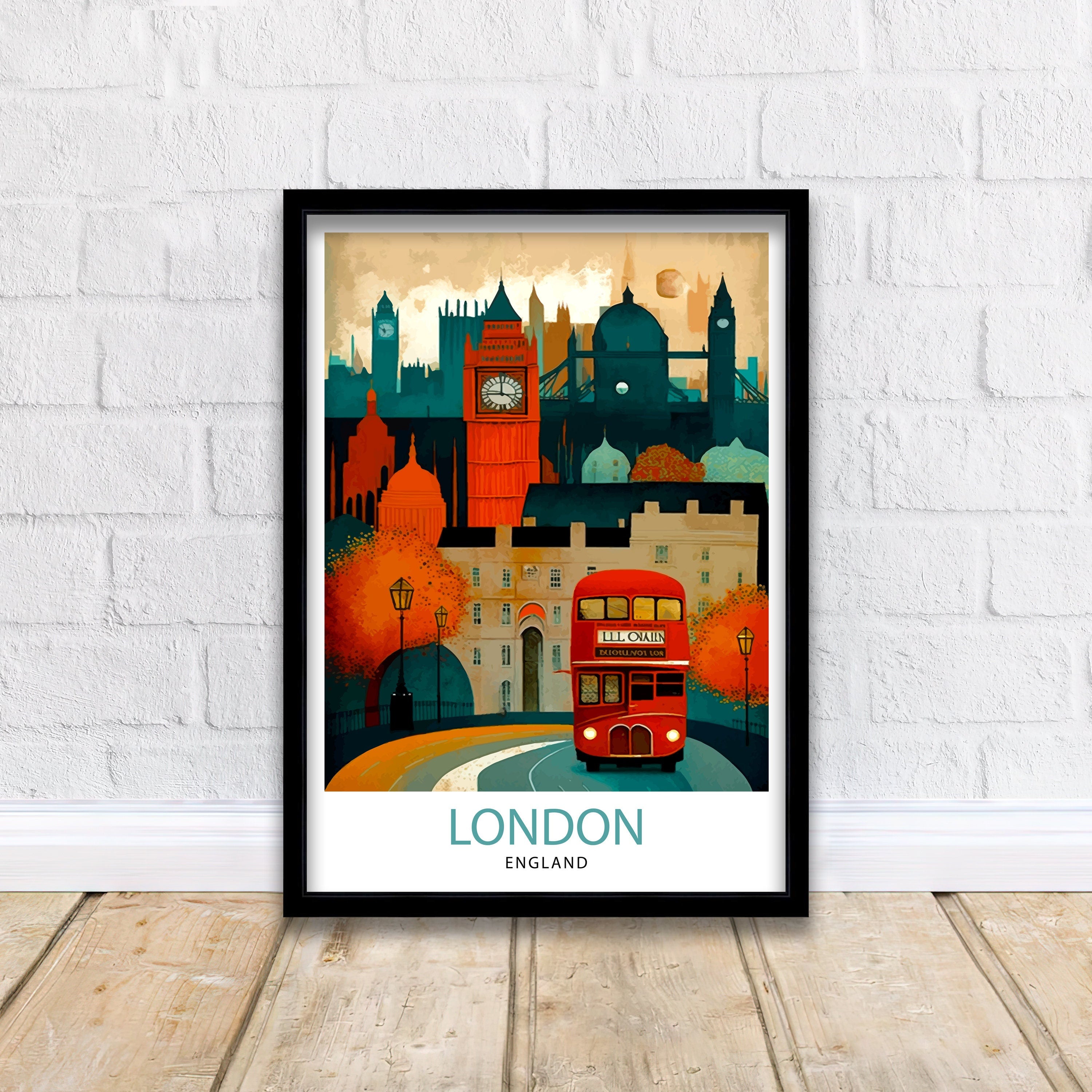 London Travel Poster | England Illustration, Big Ben & Red Bus