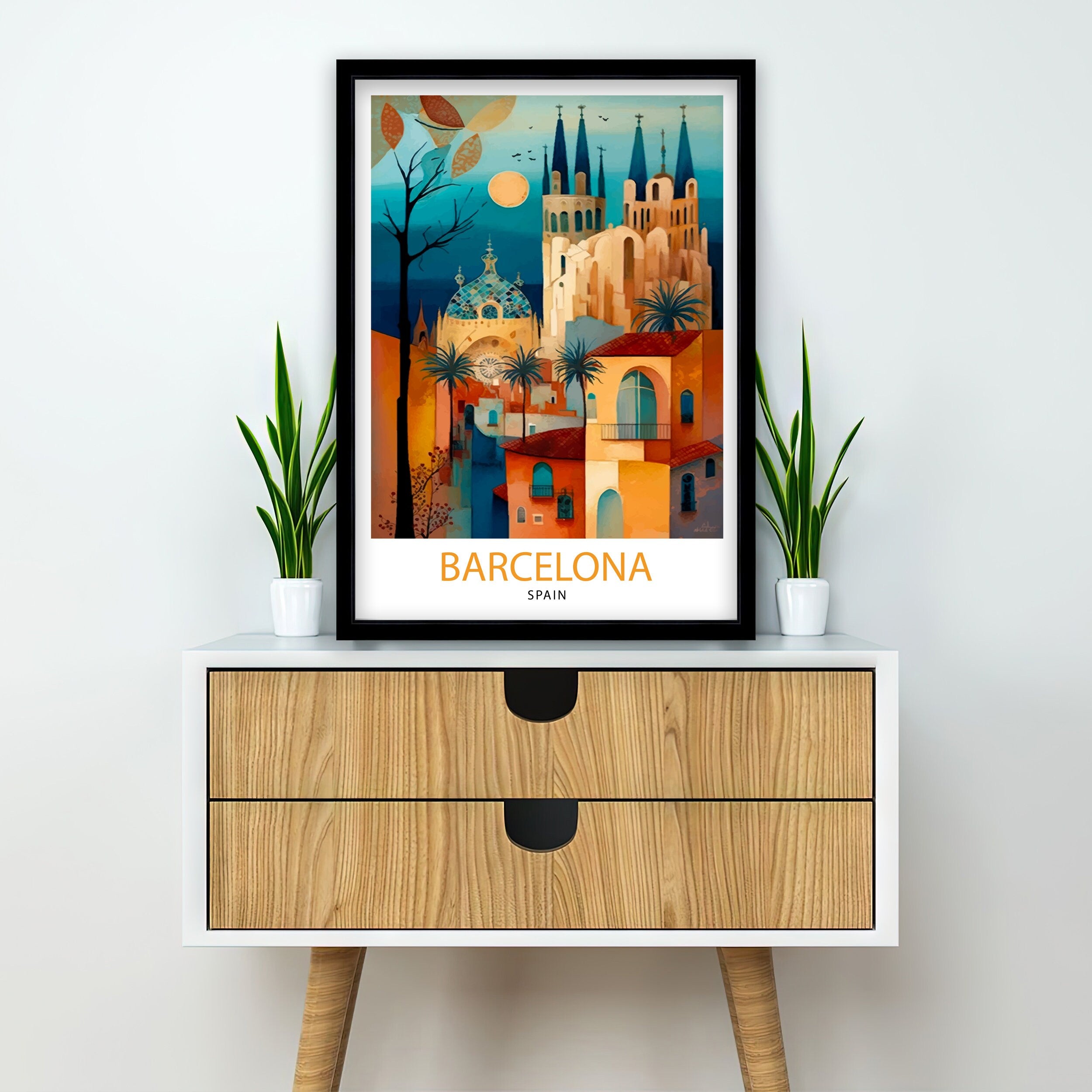 Barcelona Travel Poster, Spain Architecture Art Print