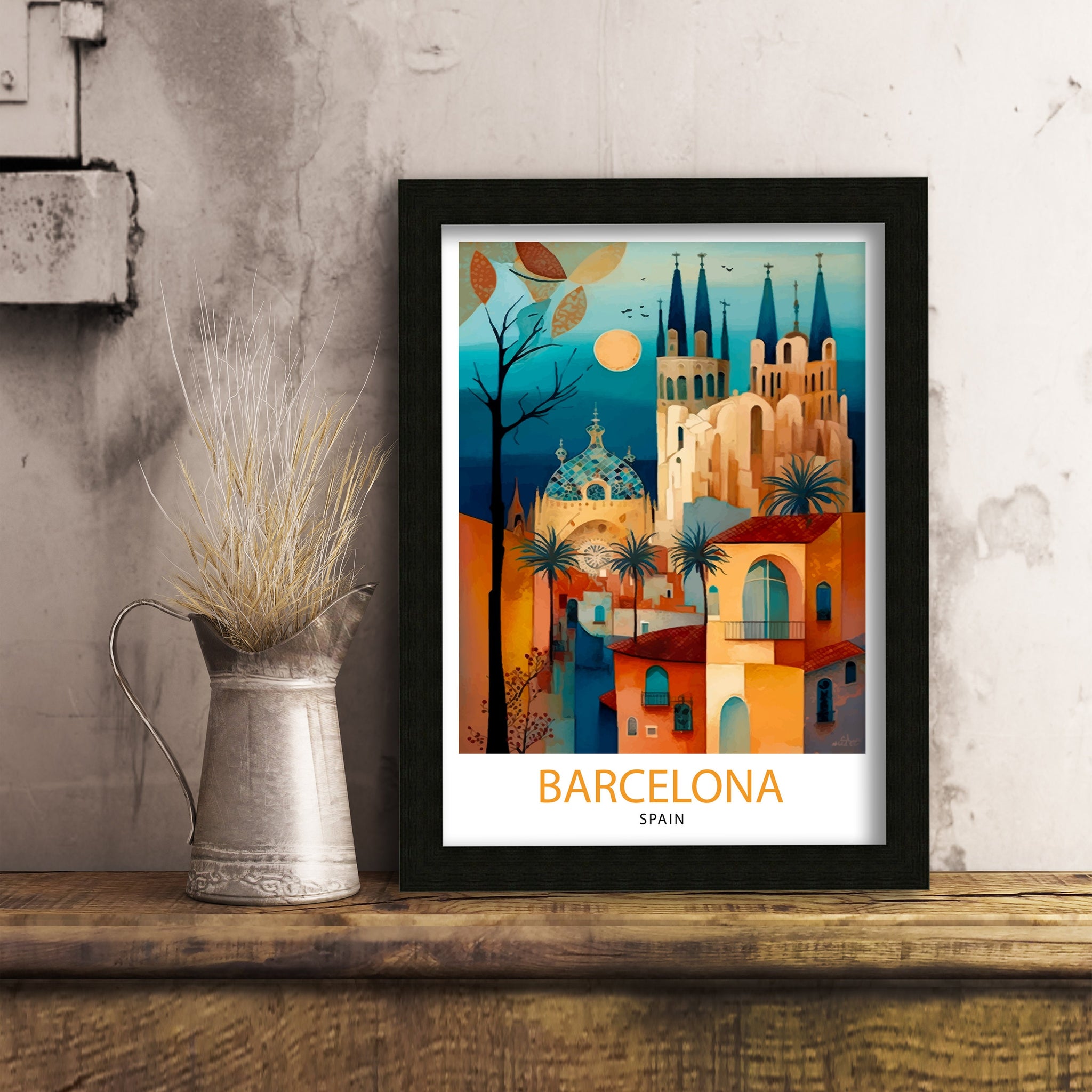 Barcelona Travel Poster, Spain Architecture Art Print