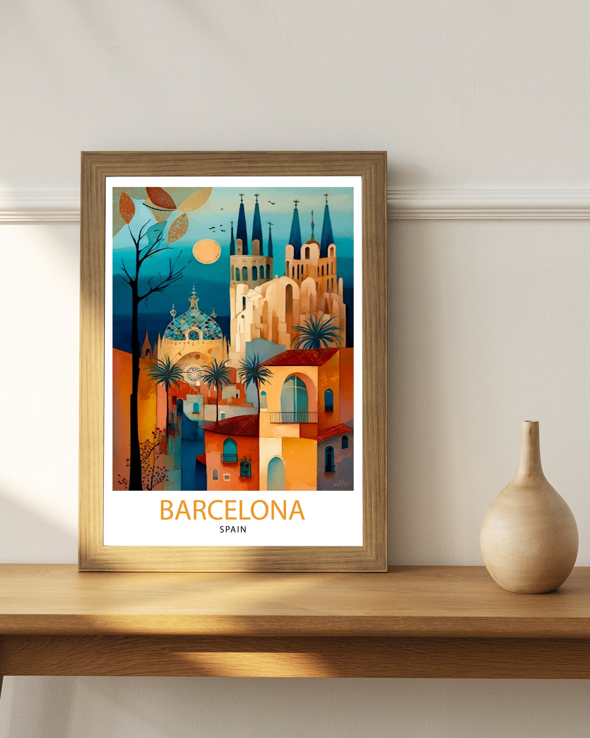 Barcelona Travel Poster, Spain Architecture Art Print