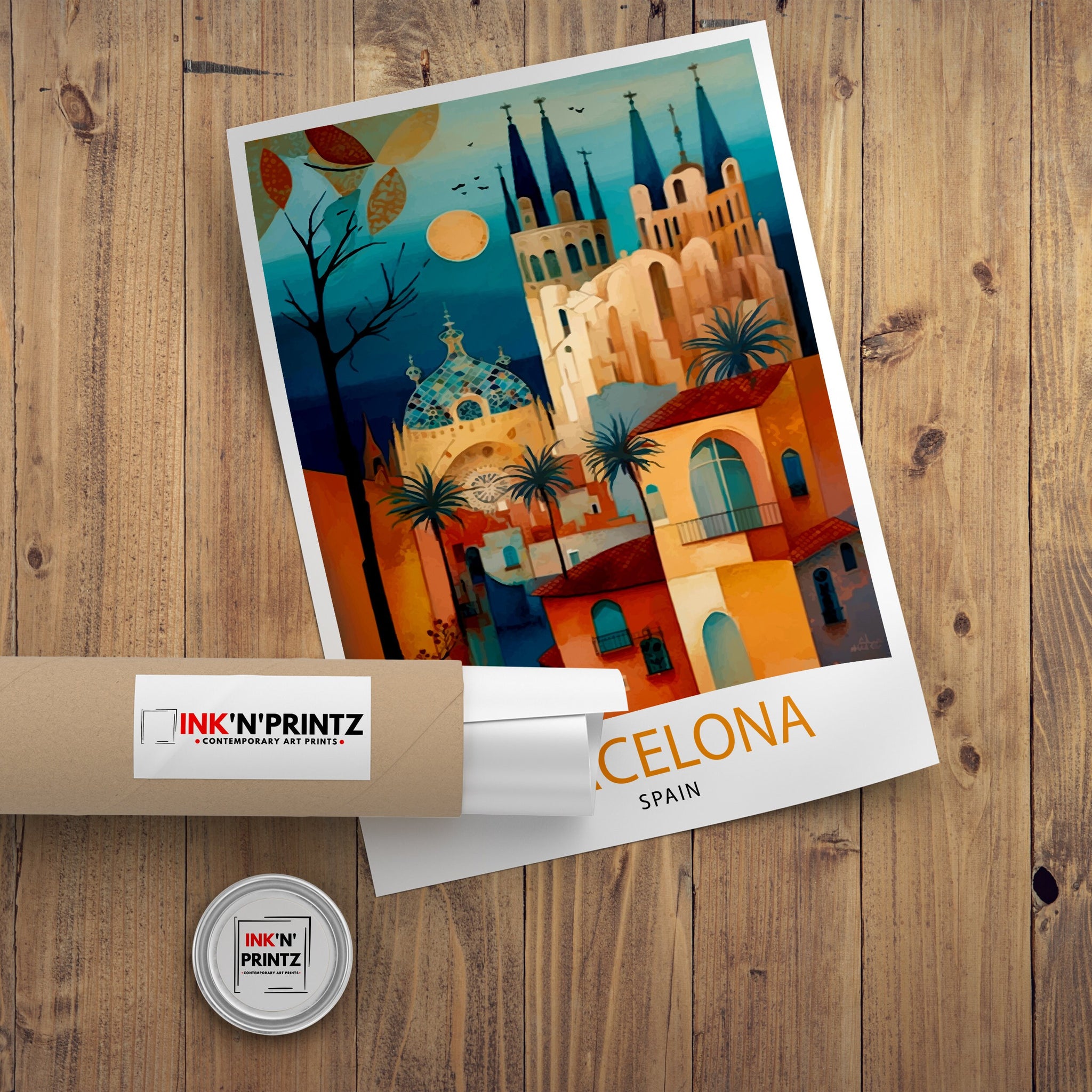 Barcelona Travel Poster, Spain Architecture Art Print