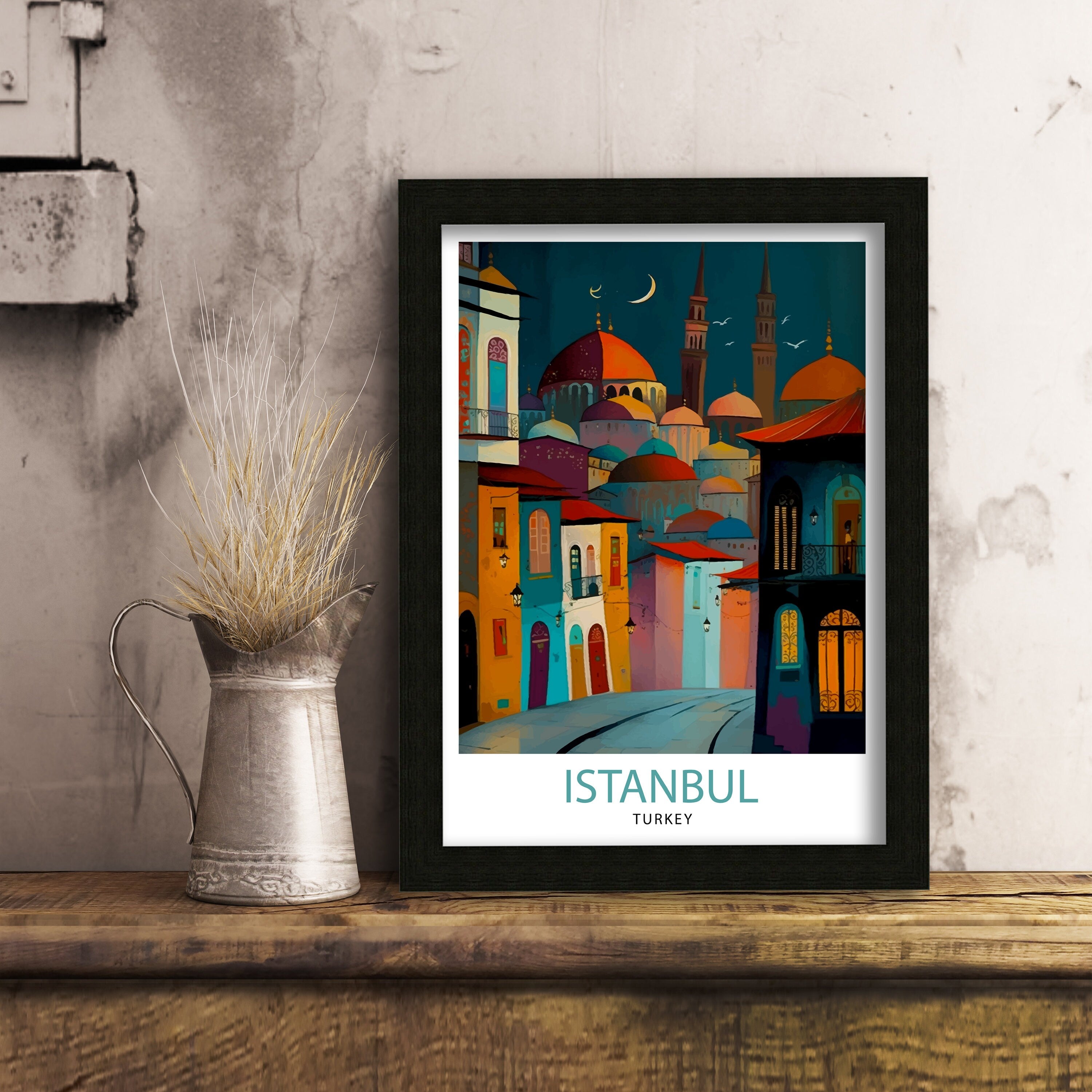 Istanbul Travel Print, Colorful Turkish Illustration