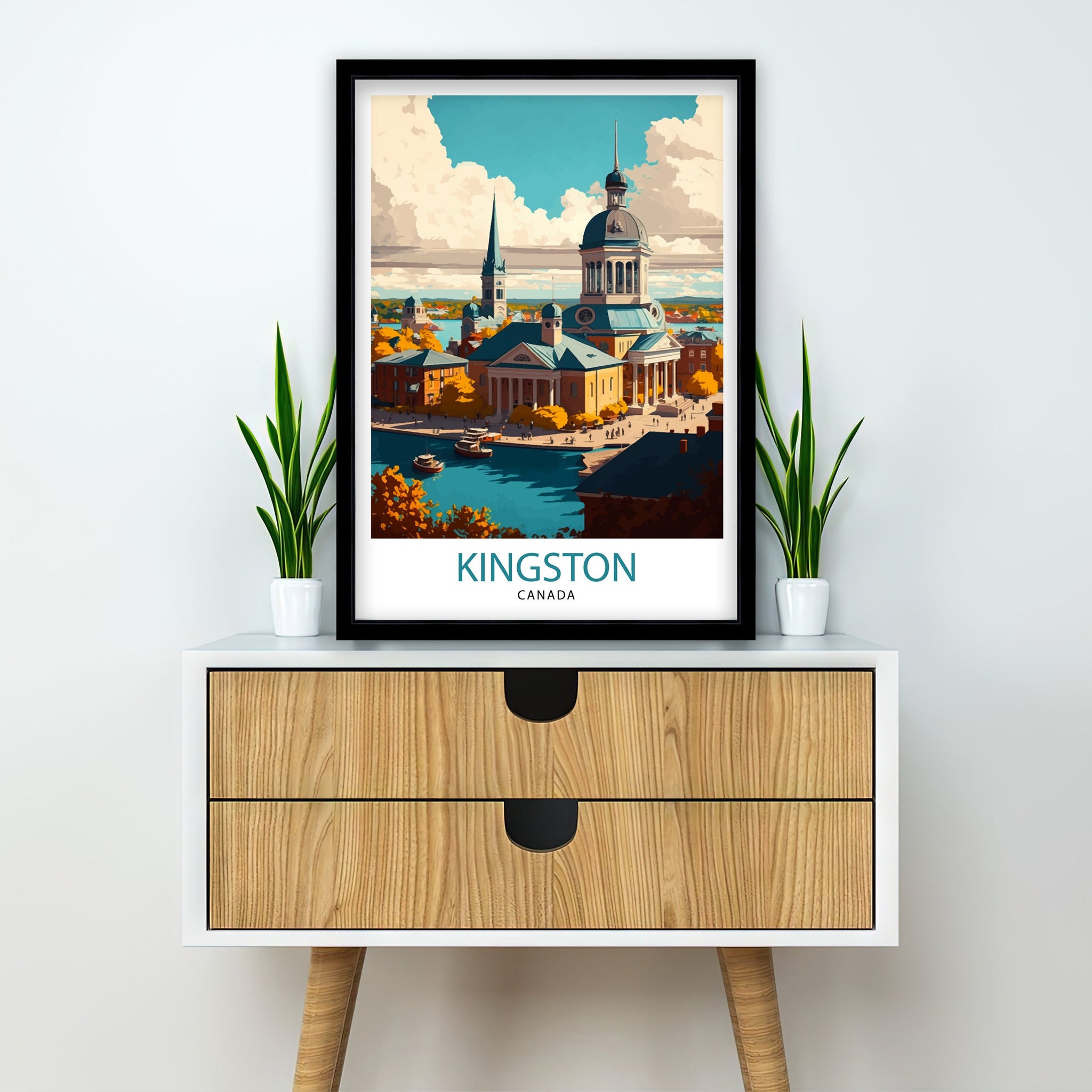 Kingston Canada Travel Poster: Landmark Illustration Art Print