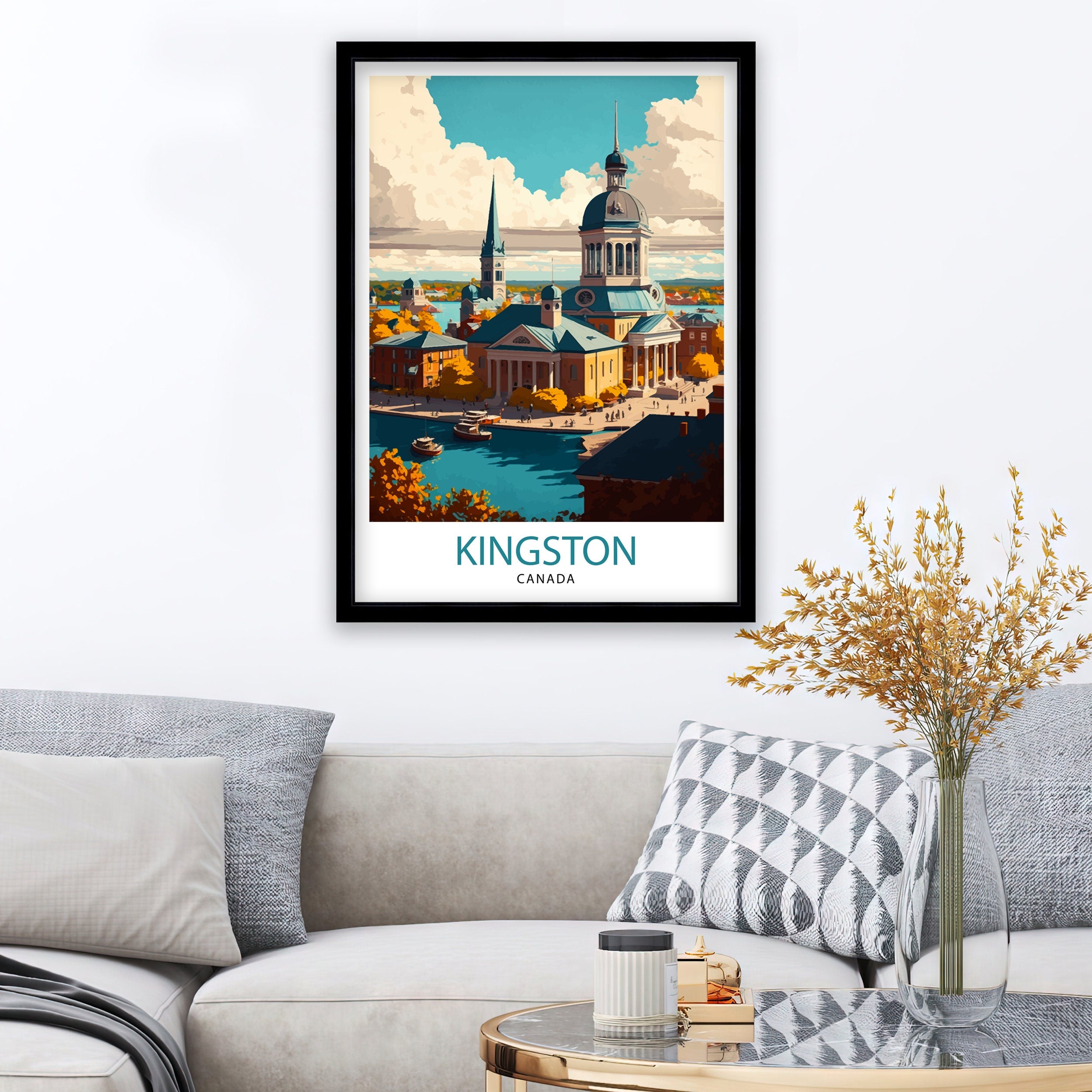 Kingston Canada Travel Poster: Landmark Illustration Art Print