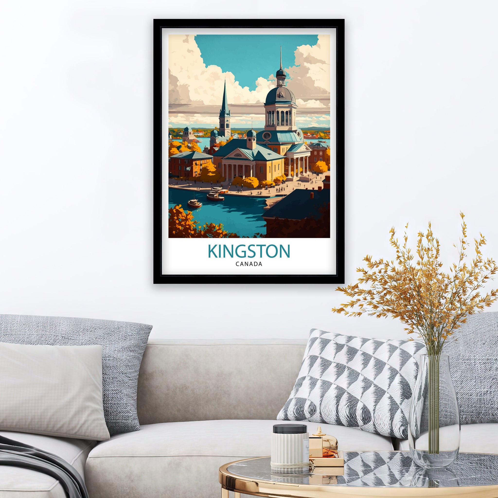 Kingston Canada Travel Poster: Landmark Illustration Art Print