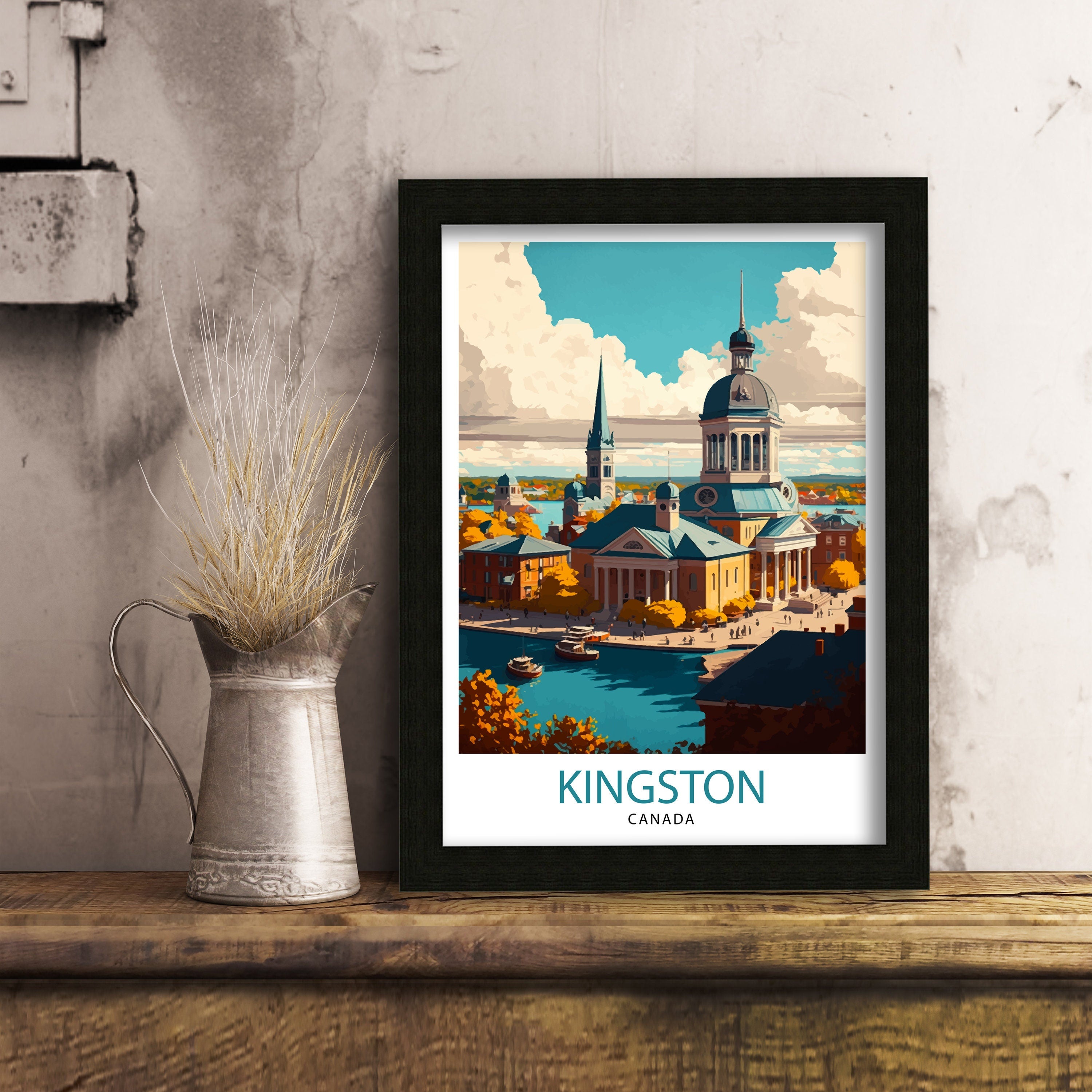 Kingston Canada Travel Poster: Landmark Illustration Art Print