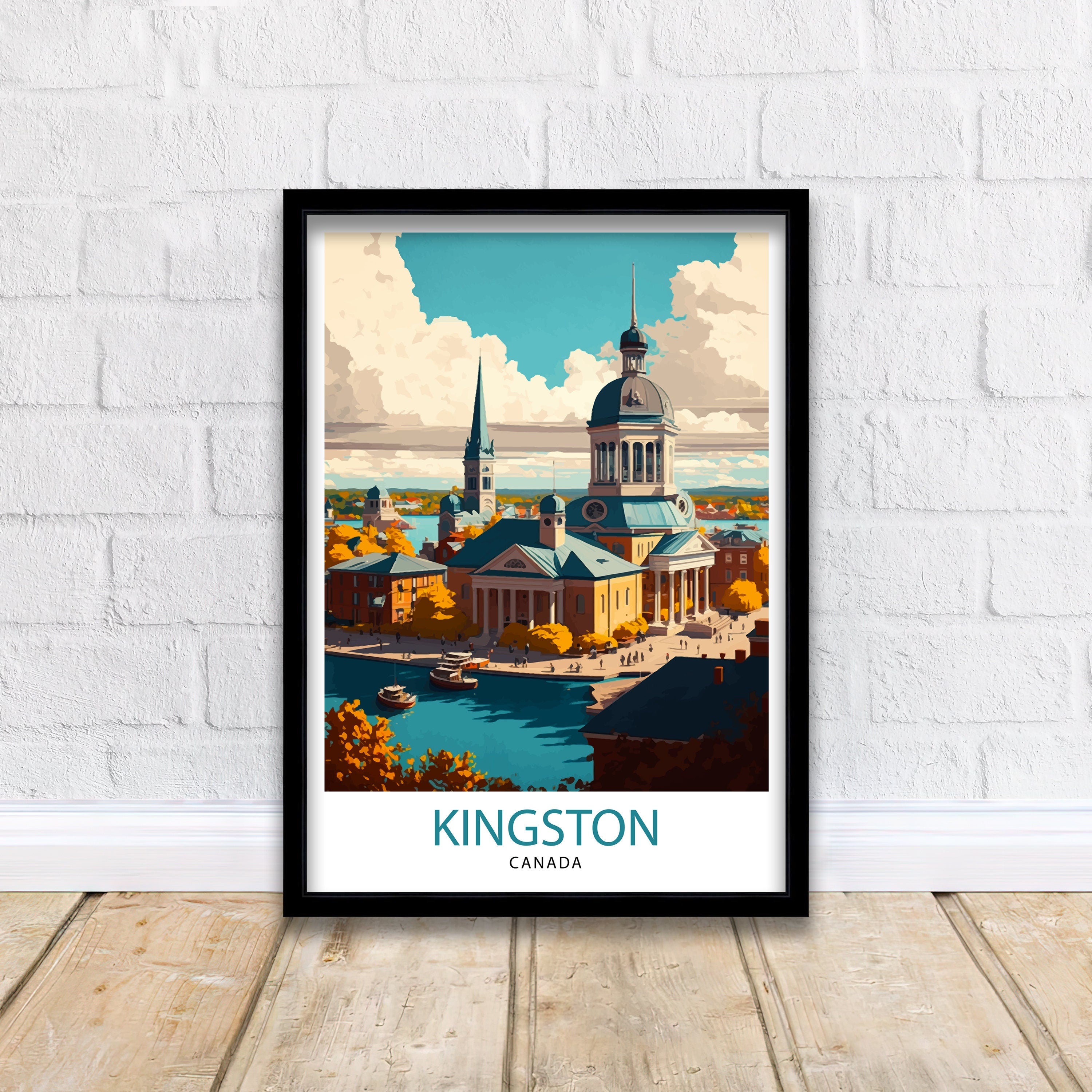 Kingston Canada Travel Poster: Landmark Illustration Art Print
