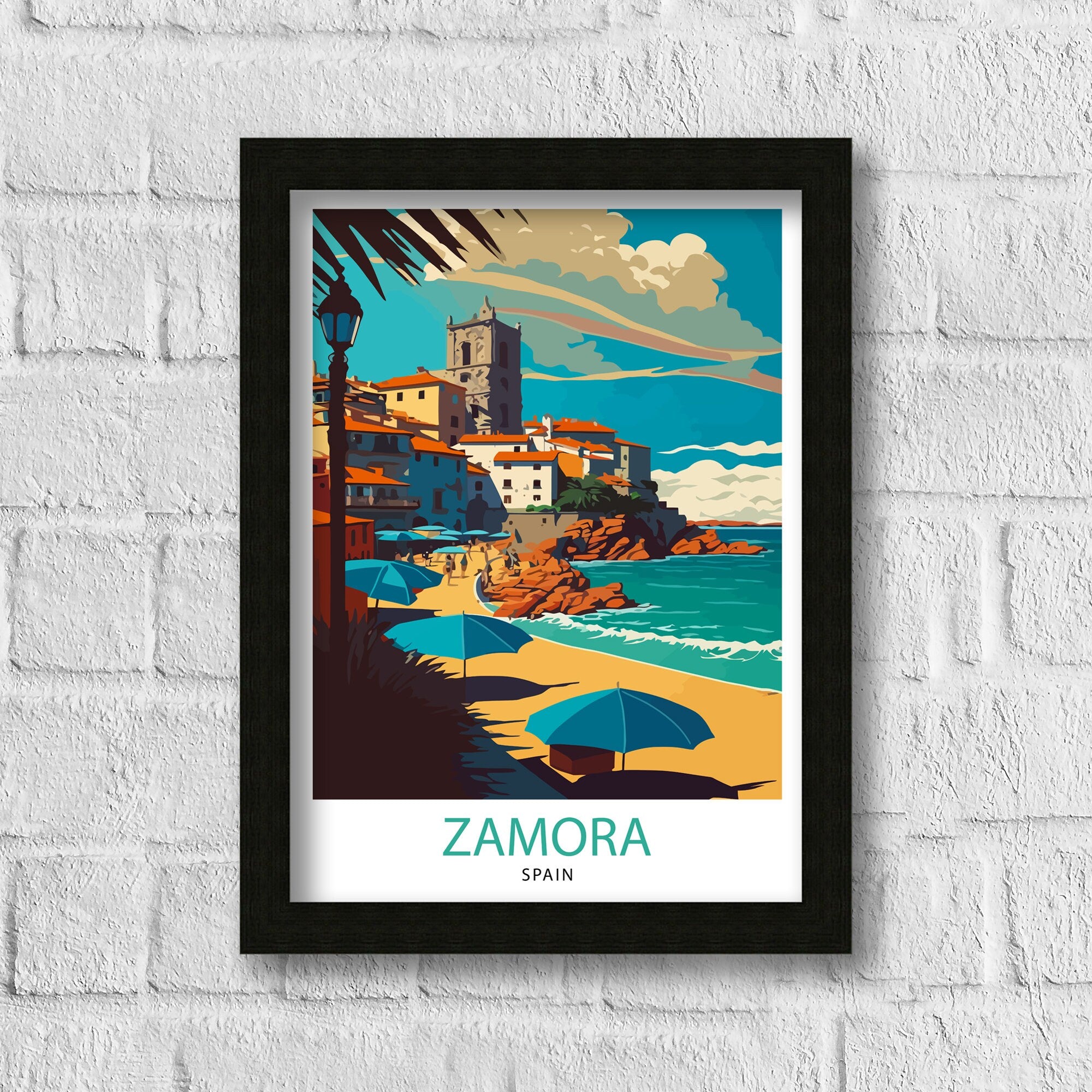 Zamora Spain Travel Print, Illustrated Cityscape