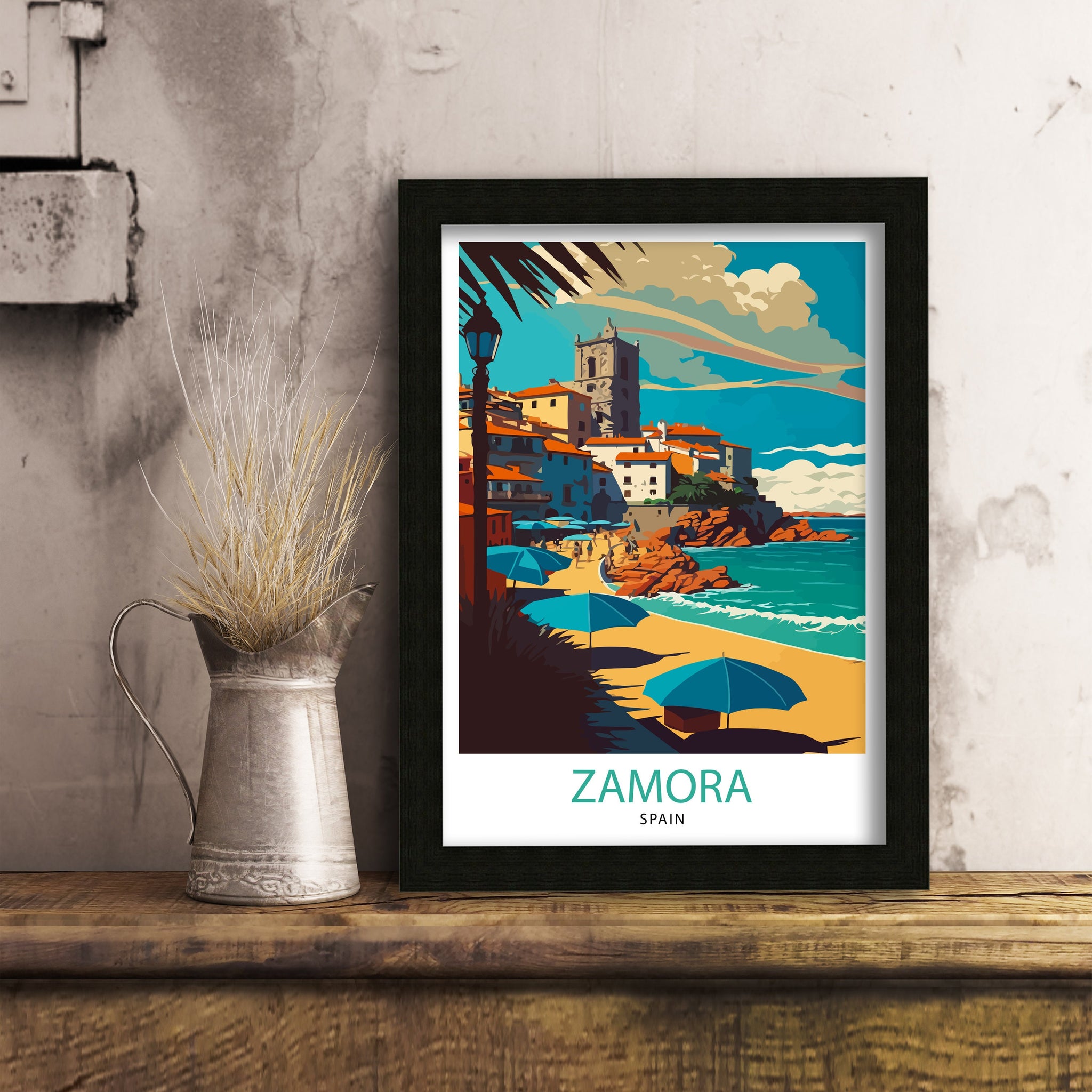 Zamora Spain Travel Print, Illustrated Cityscape