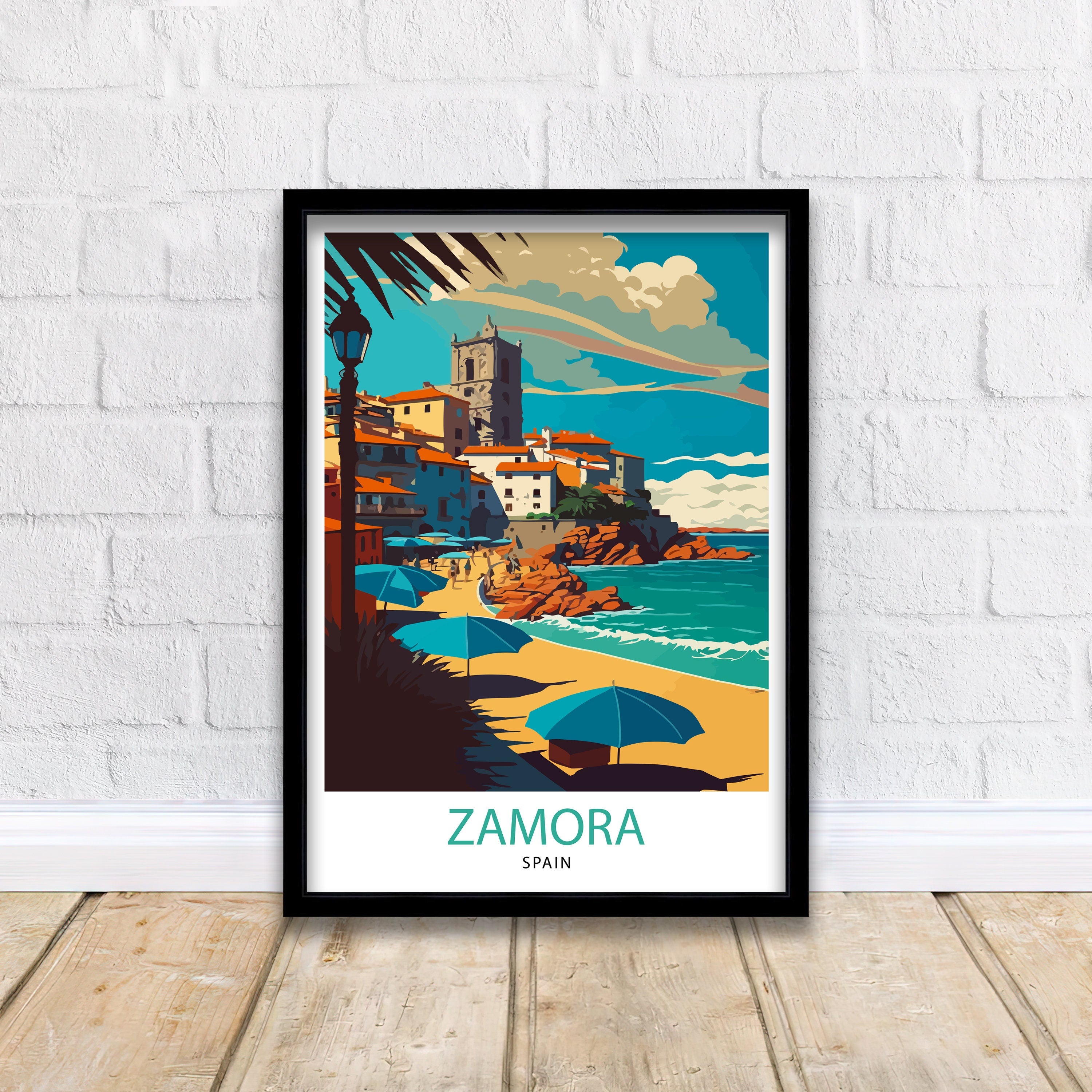 Zamora Spain Travel Print, Illustrated Cityscape